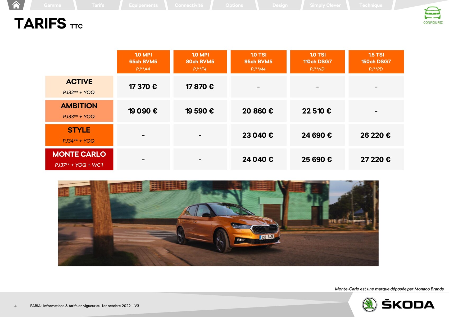 Catalogue FABIA Berline Ambition 1.0 TSI 95ch BVM5, page 00004