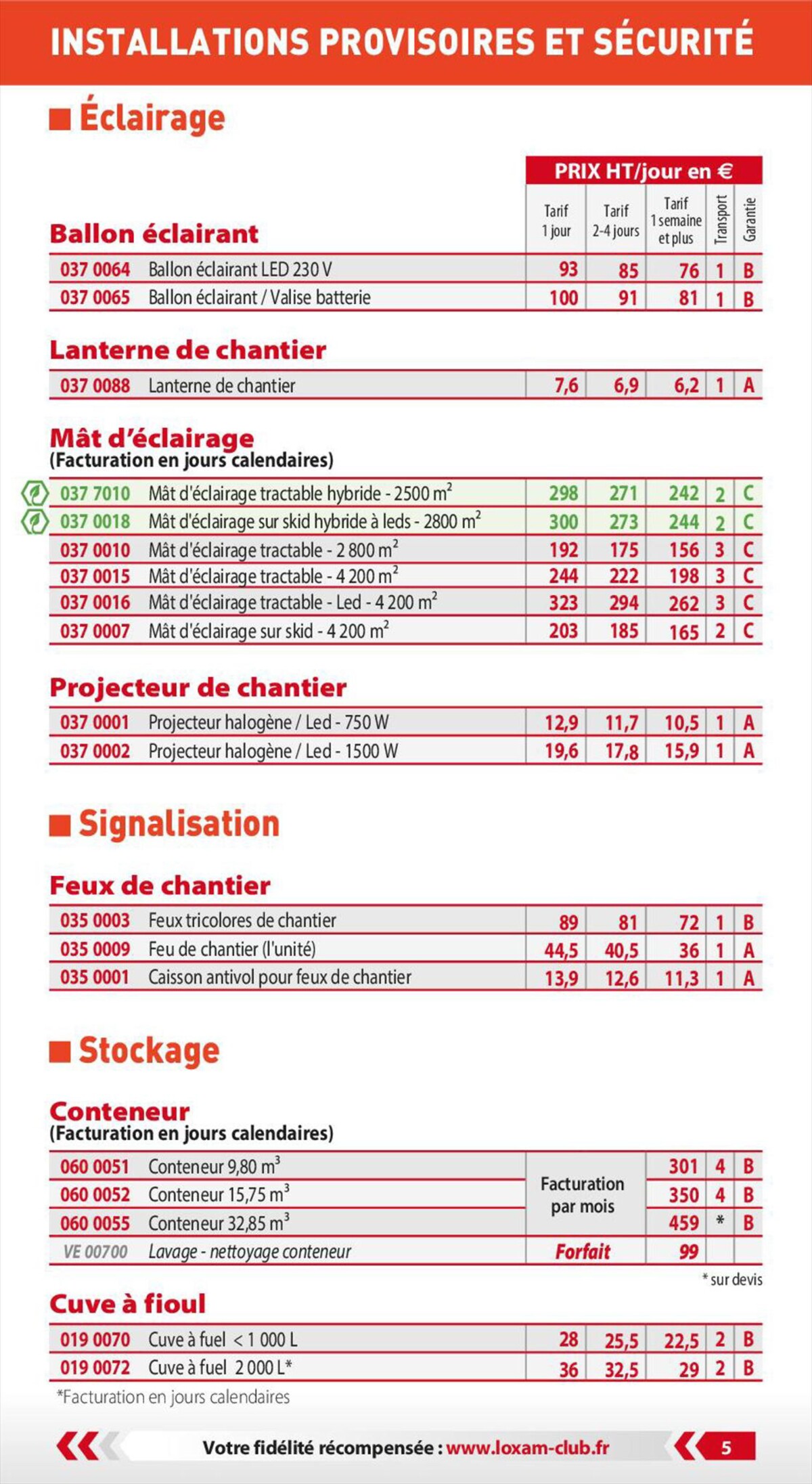 Catalogue Loxam Tarifs professionnels, page 00007