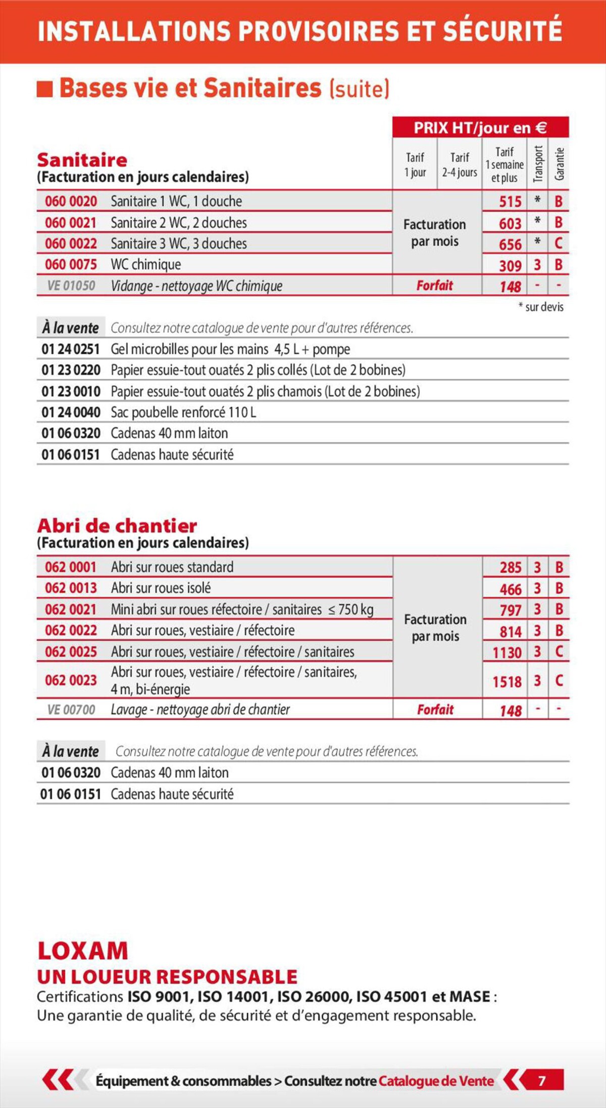 Catalogue Loxam Tarifs professionnels, page 00009