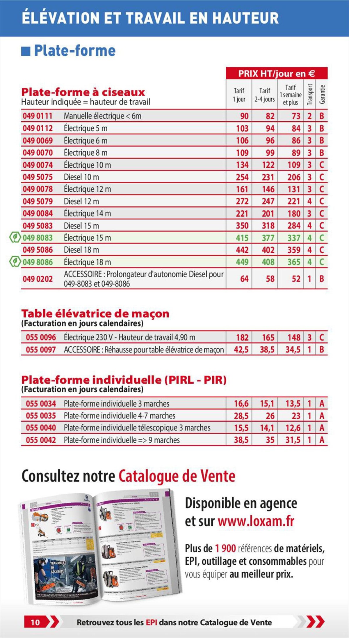 Catalogue Loxam Tarifs professionnels, page 00012