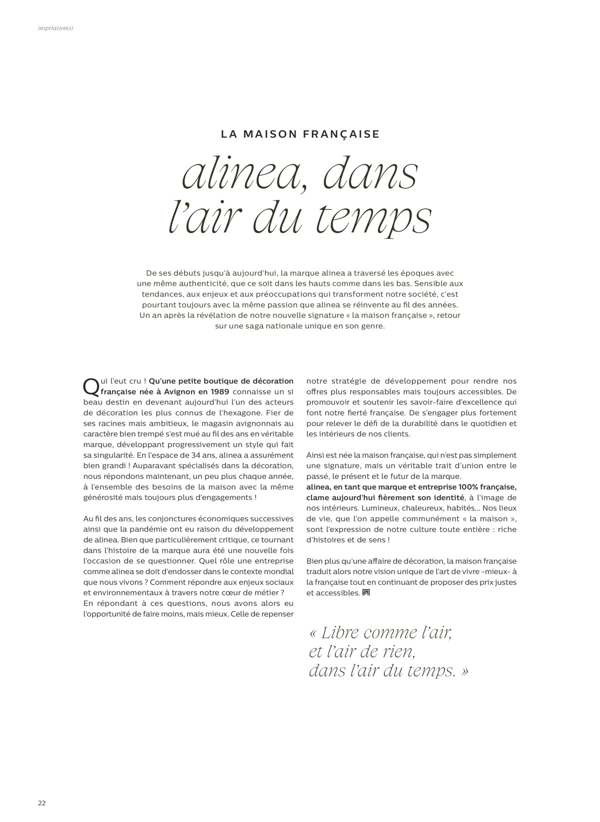 Catalogue Alinéa alinea, dans l'air du temps, page 00022