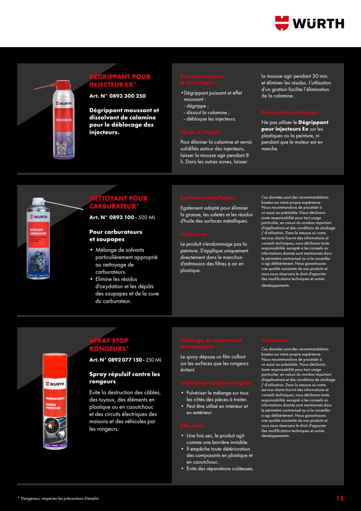 Catalogue Würth - La Gamme Des Additifs , page 00013