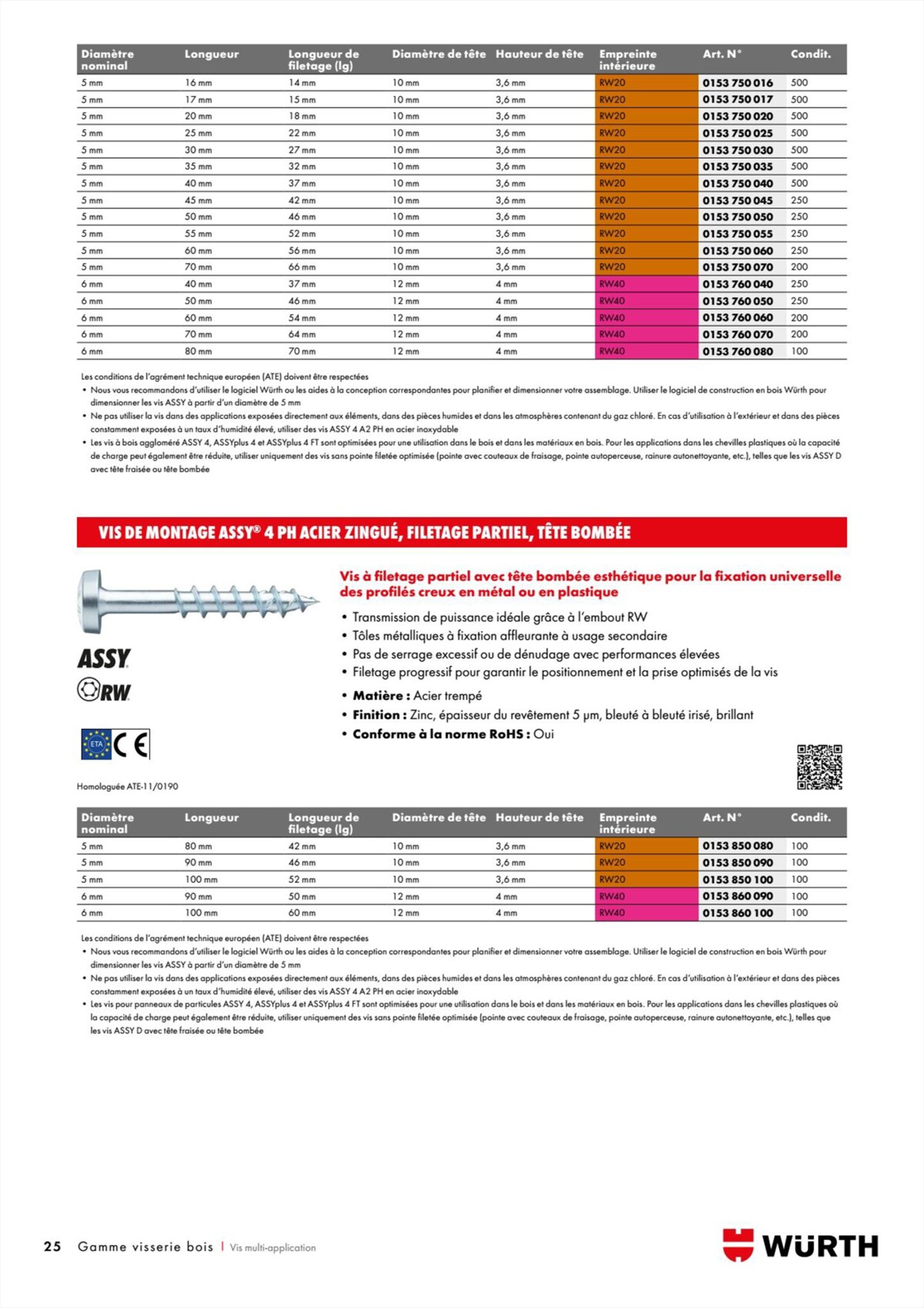 Catalogue Würth - Visserie Bois, page 00025