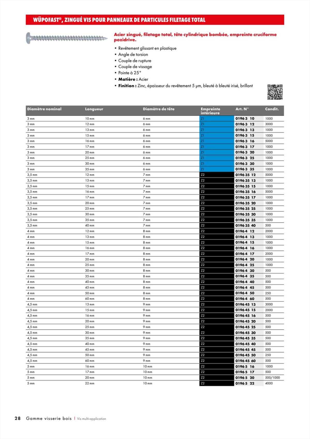 Catalogue Würth - Visserie Bois, page 00028