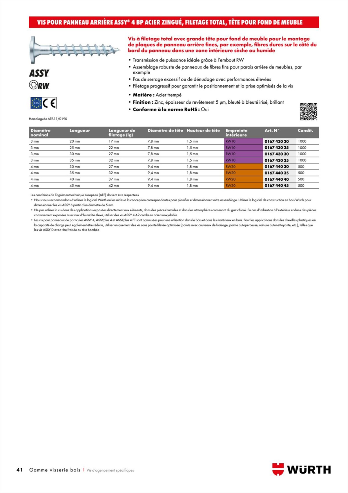 Catalogue Würth - Visserie Bois, page 00041