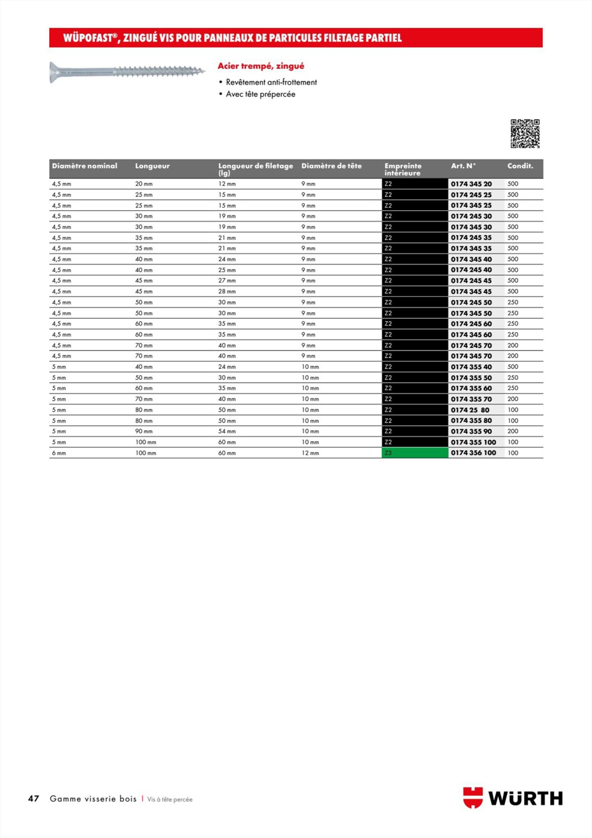 Catalogue Würth - Visserie Bois, page 00047