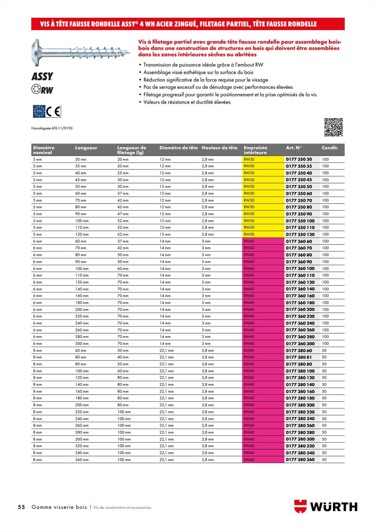 Catalogue Würth - Visserie Bois, page 00055