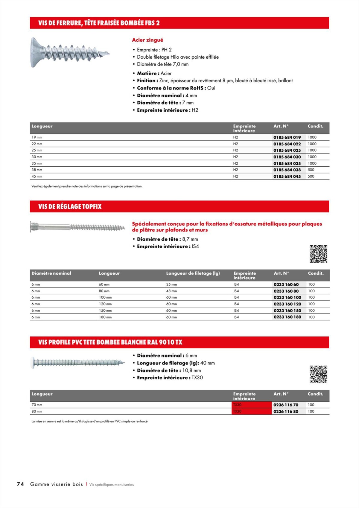 Catalogue Würth - Visserie Bois, page 00074