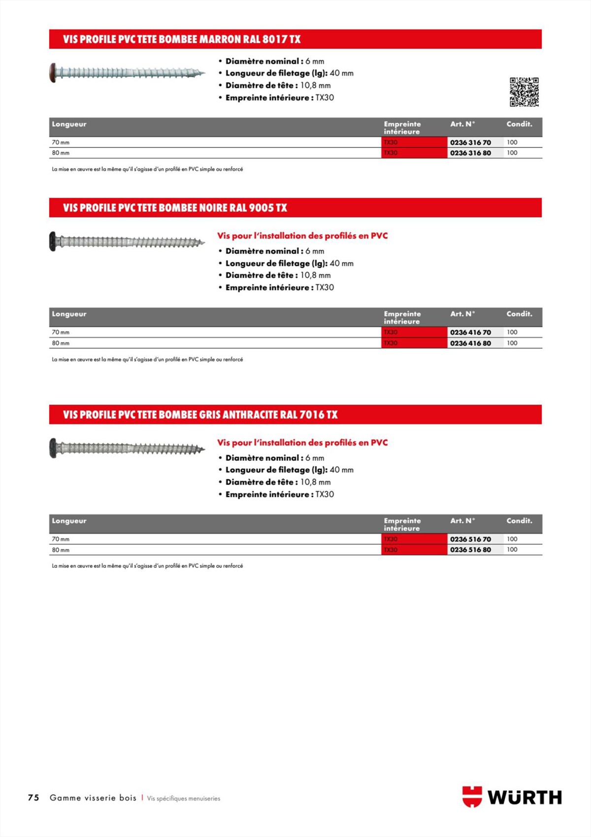 Catalogue Würth - Visserie Bois, page 00075