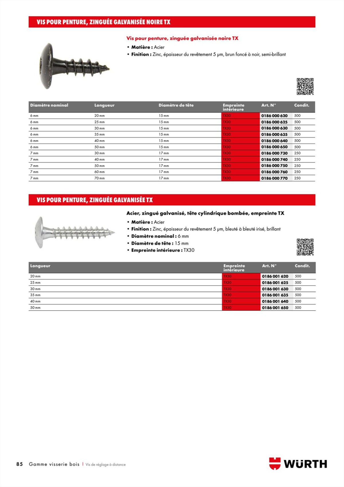 Catalogue Würth - Visserie Bois, page 00085