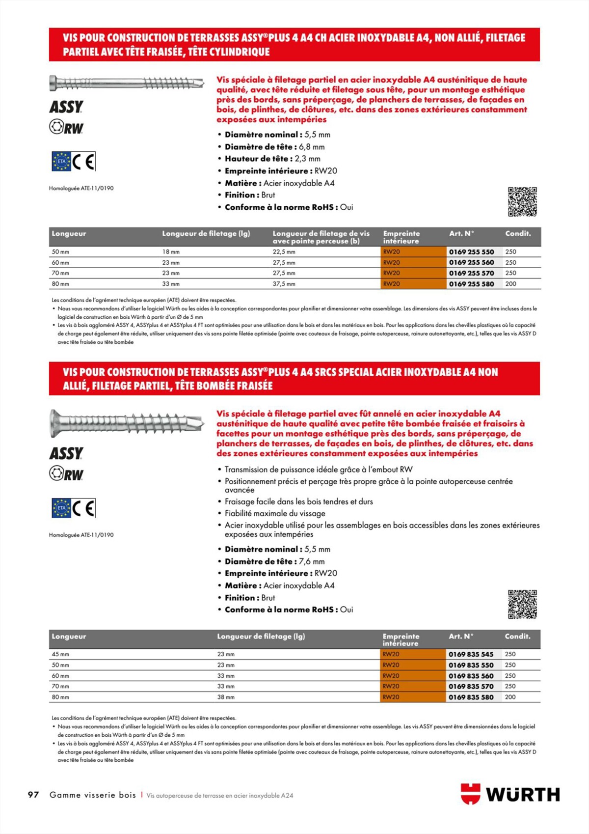 Catalogue Würth - Visserie Bois, page 00097