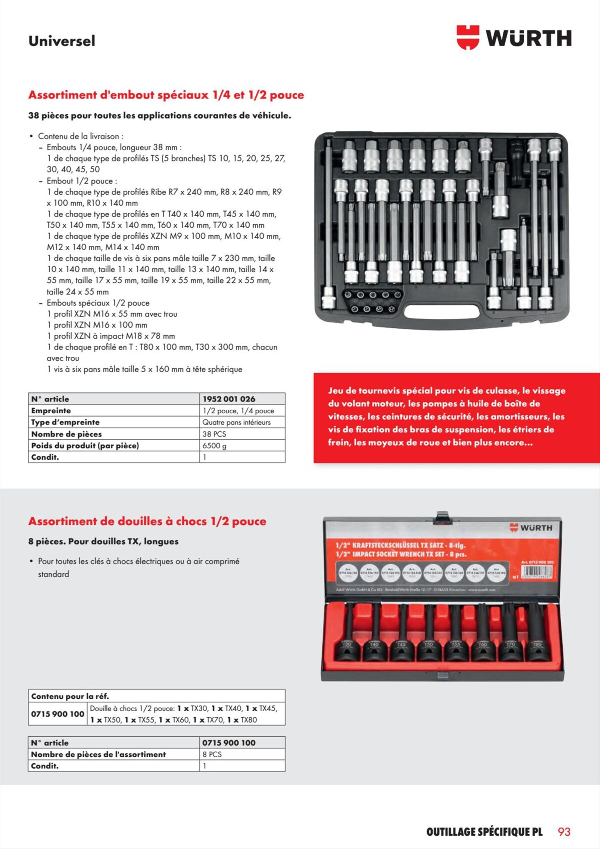 Catalogue Würth - L´Outillage Spécifique , page 00093