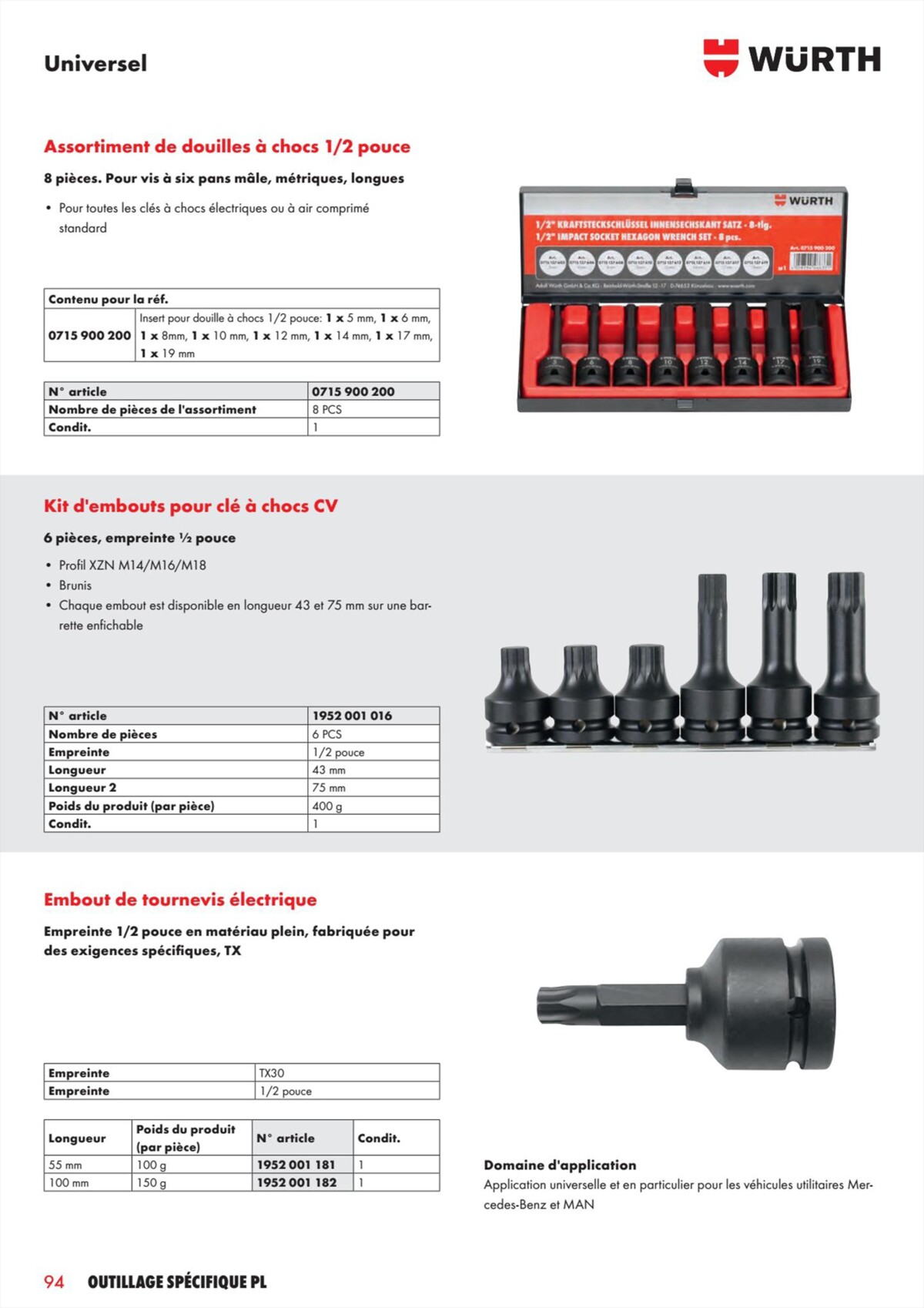 Catalogue Würth - L´Outillage Spécifique , page 00094