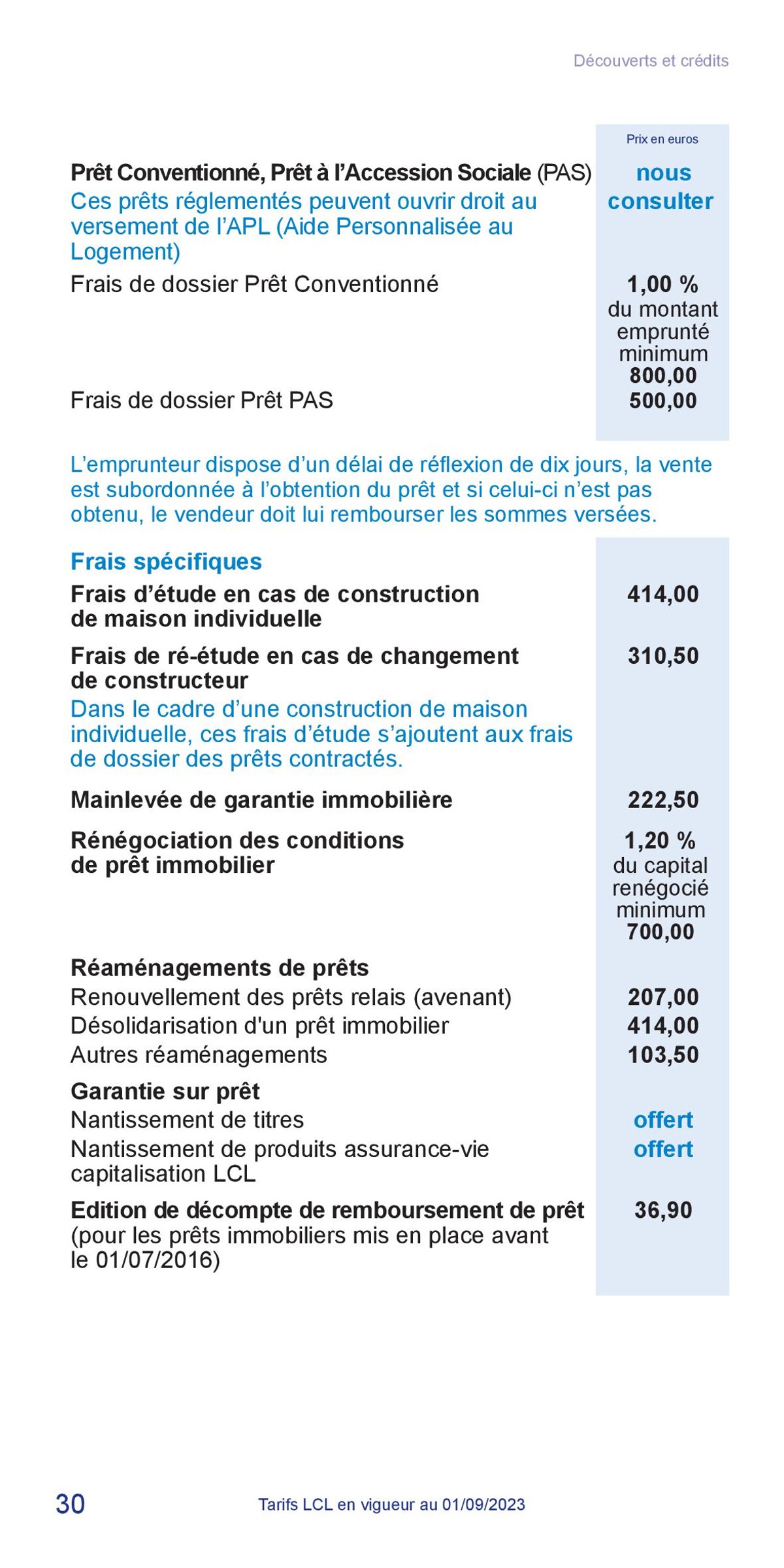 Catalogue LCL Guide tarifaire 2023, page 00030