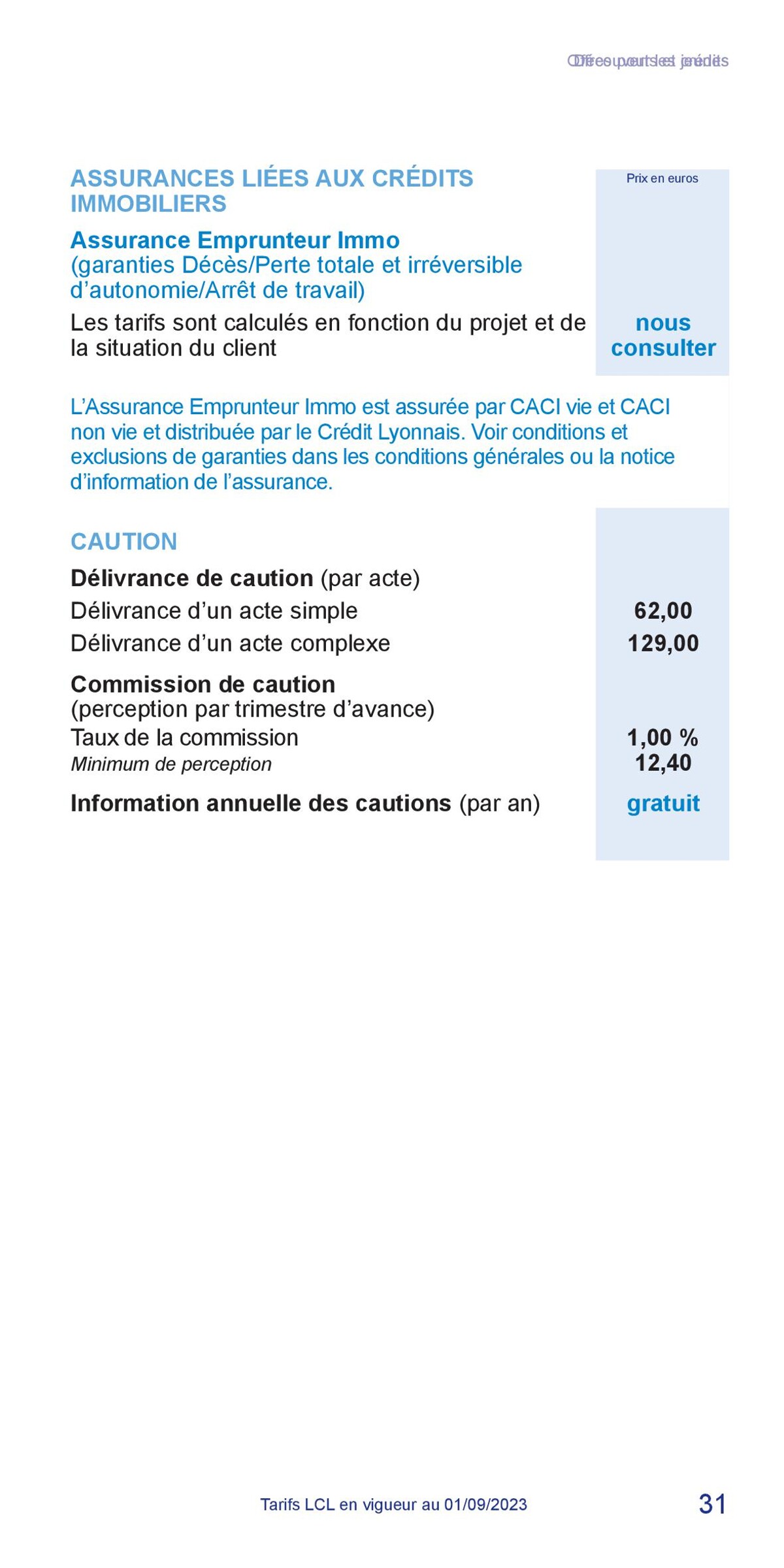 Catalogue LCL Guide tarifaire 2023, page 00031