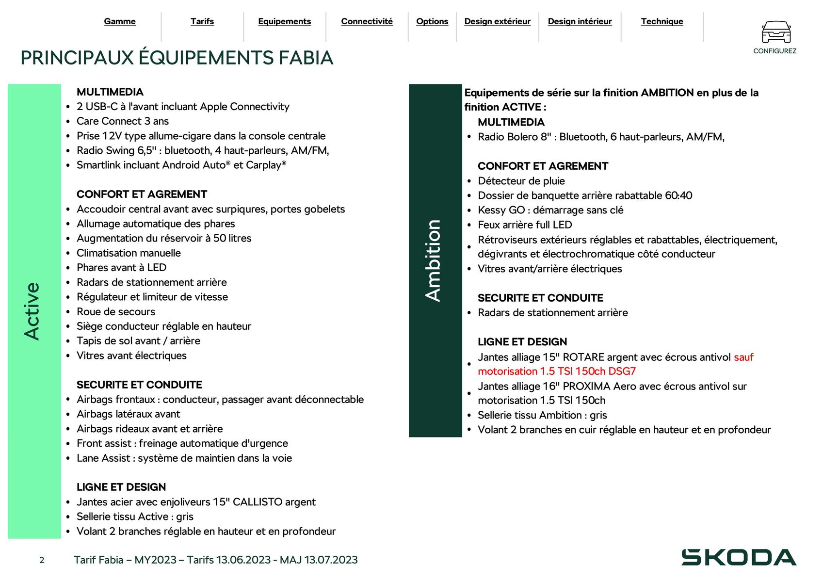 Catalogue Fabia Berline Ambition 1.0 MPI 80ch BVM5, page 00002