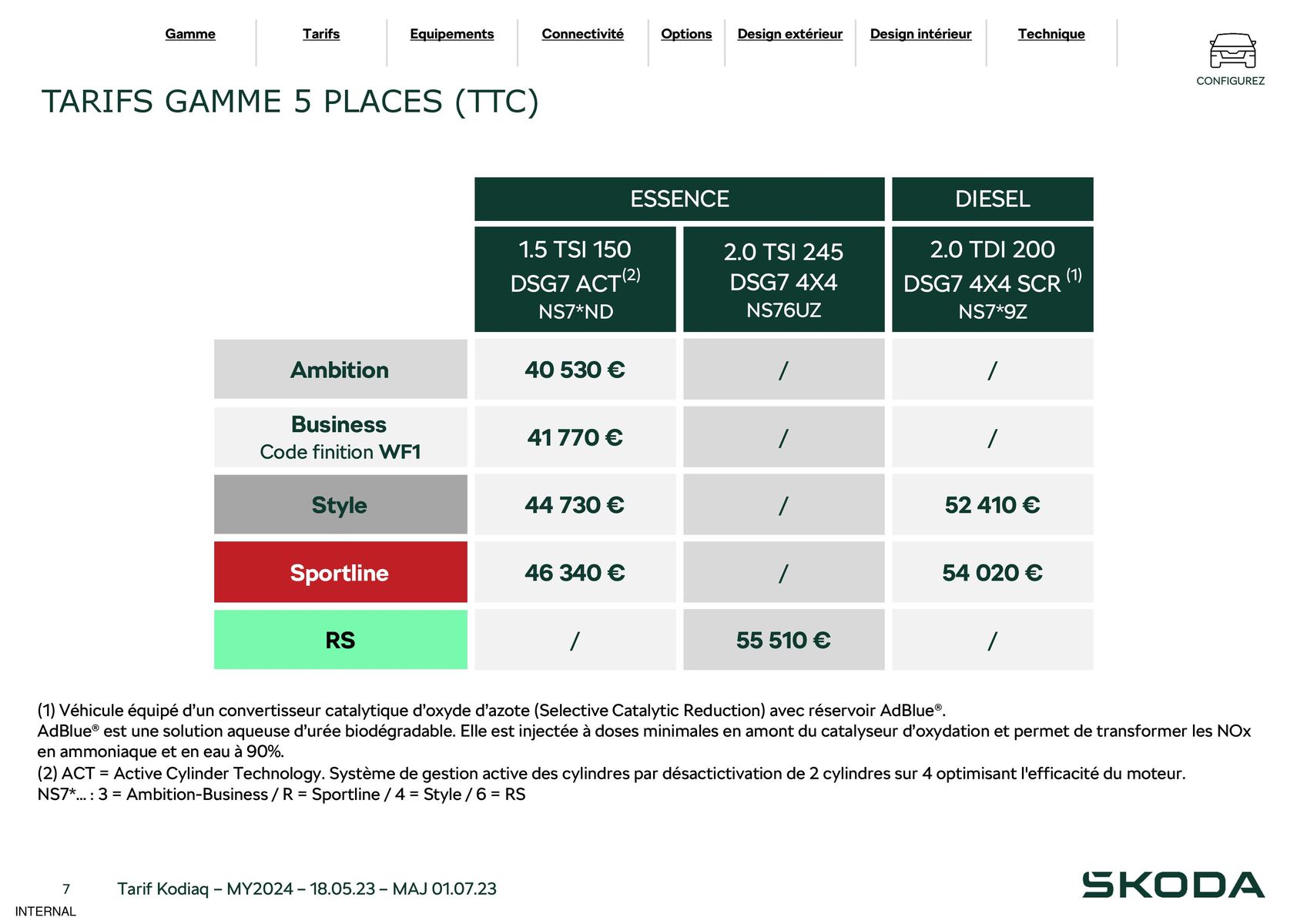 Catalogue Kodiaq 7 Places Ambition 1.5 TSI 150ch DSG7, page 00007