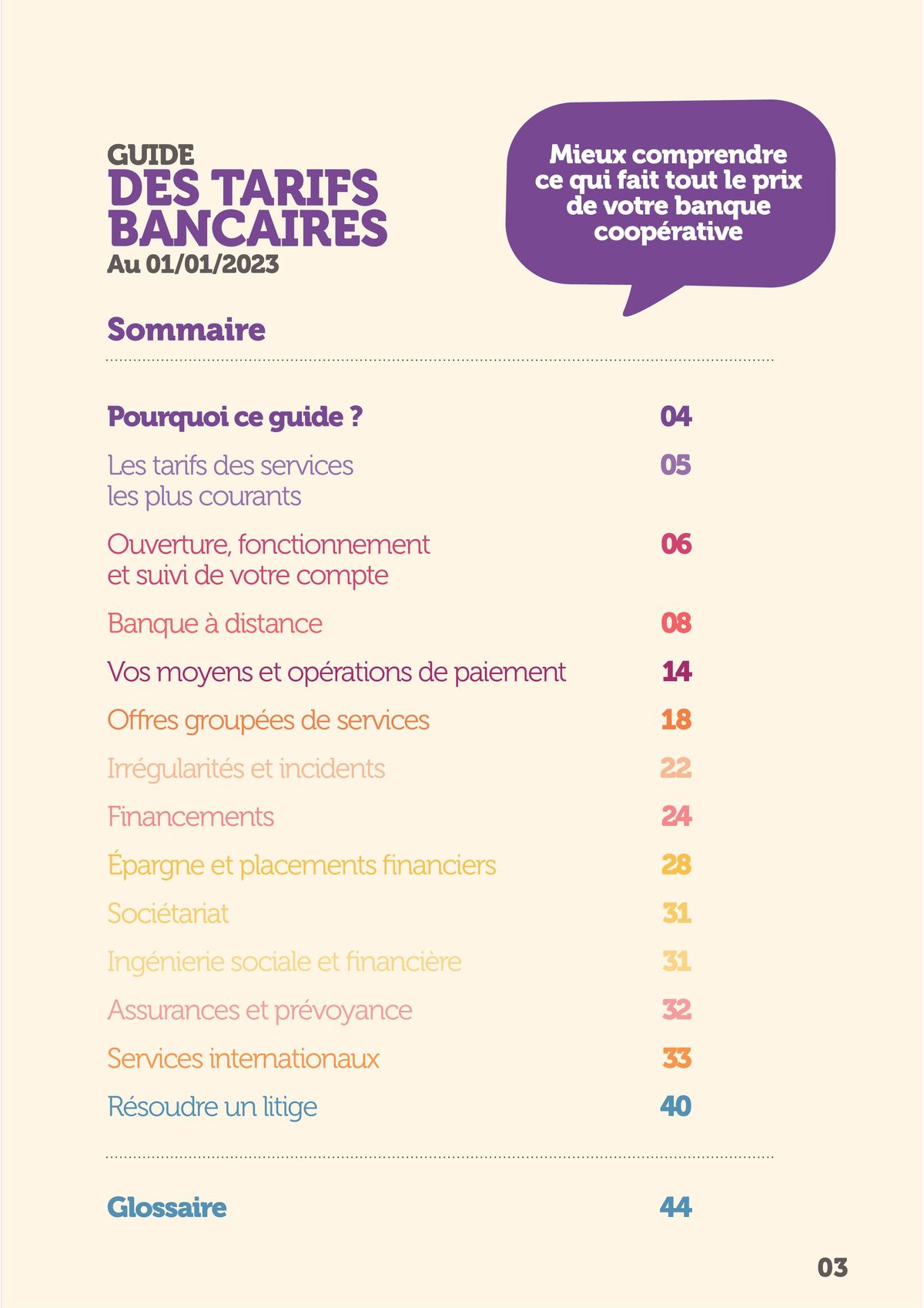 Catalogue Credit Cooperatif Guide tarifs bancaires 2023, page 00003