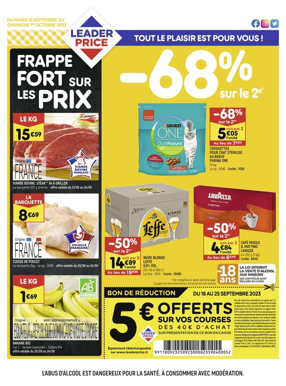 Catalogue Leader Price à Dijon | FRAPPE FORT SUR LES PRIX | 19/09/2023 - 01/10/2023