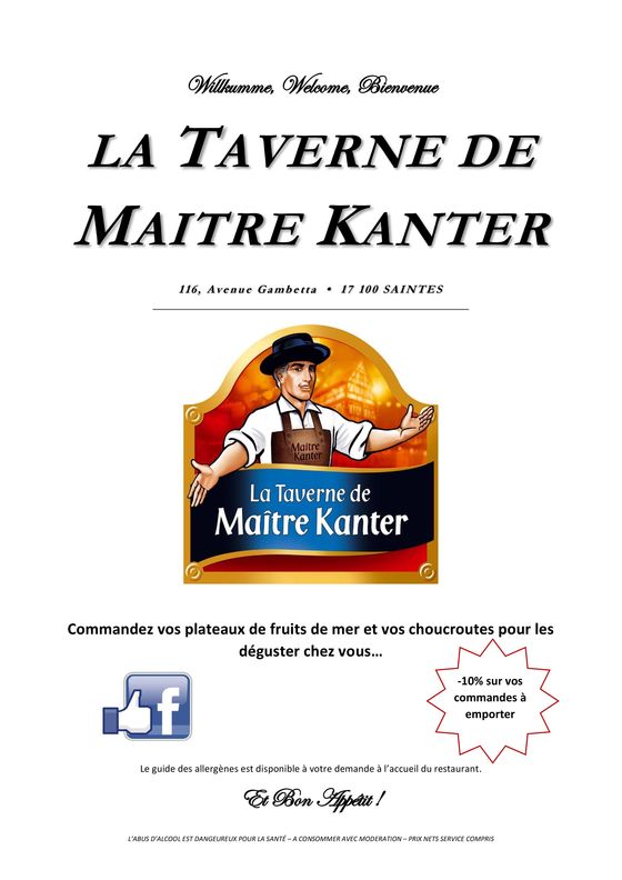 Menu La Taverne de Maître Kanter