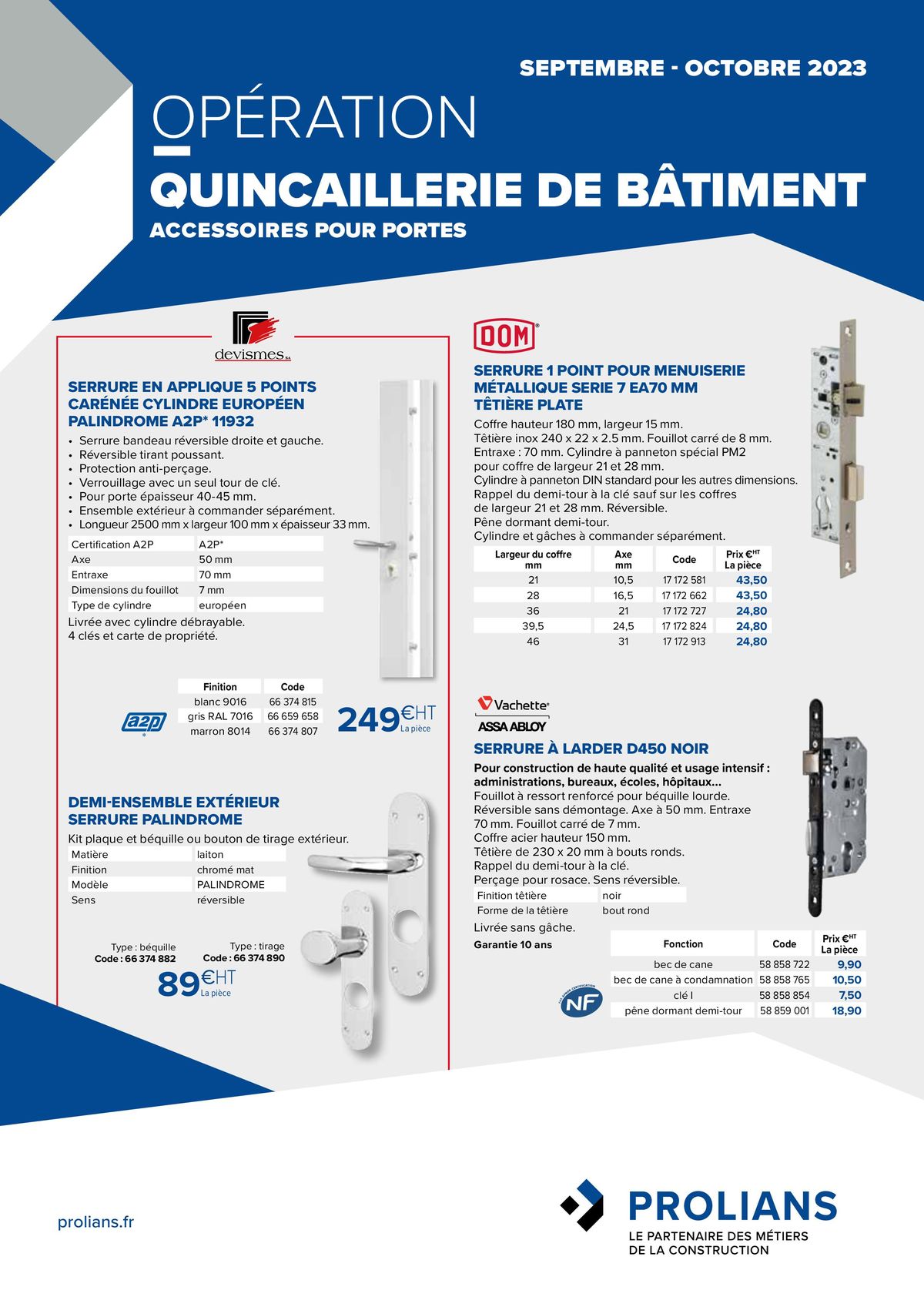 Catalogue Opération quincaillerie de bâtiment Accessoires pour portes, page 00001