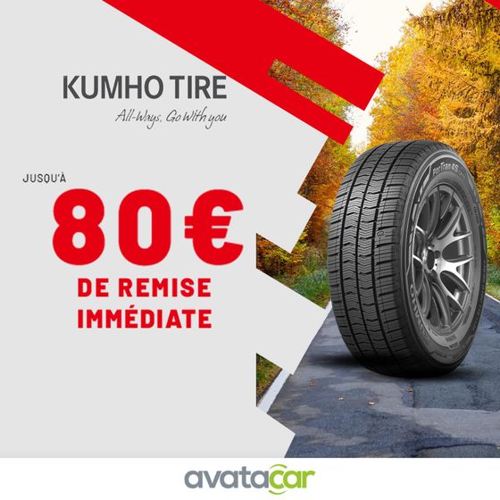 Jusqu'à 80 € de remise immédiate vous attendent sur les pneus Kumho !
