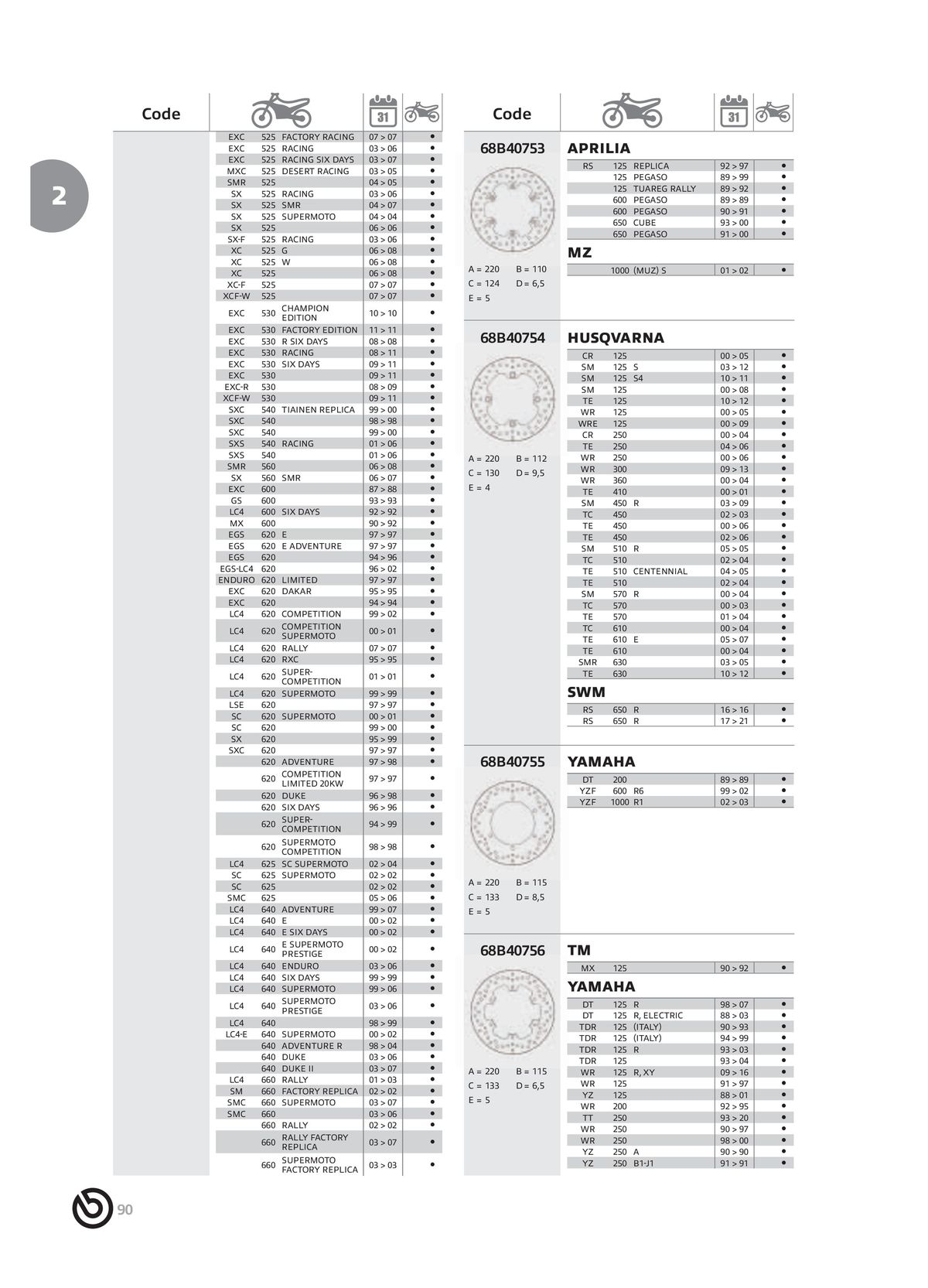 Catalogue BREMBO 2024 - Disques de frein, page 00092