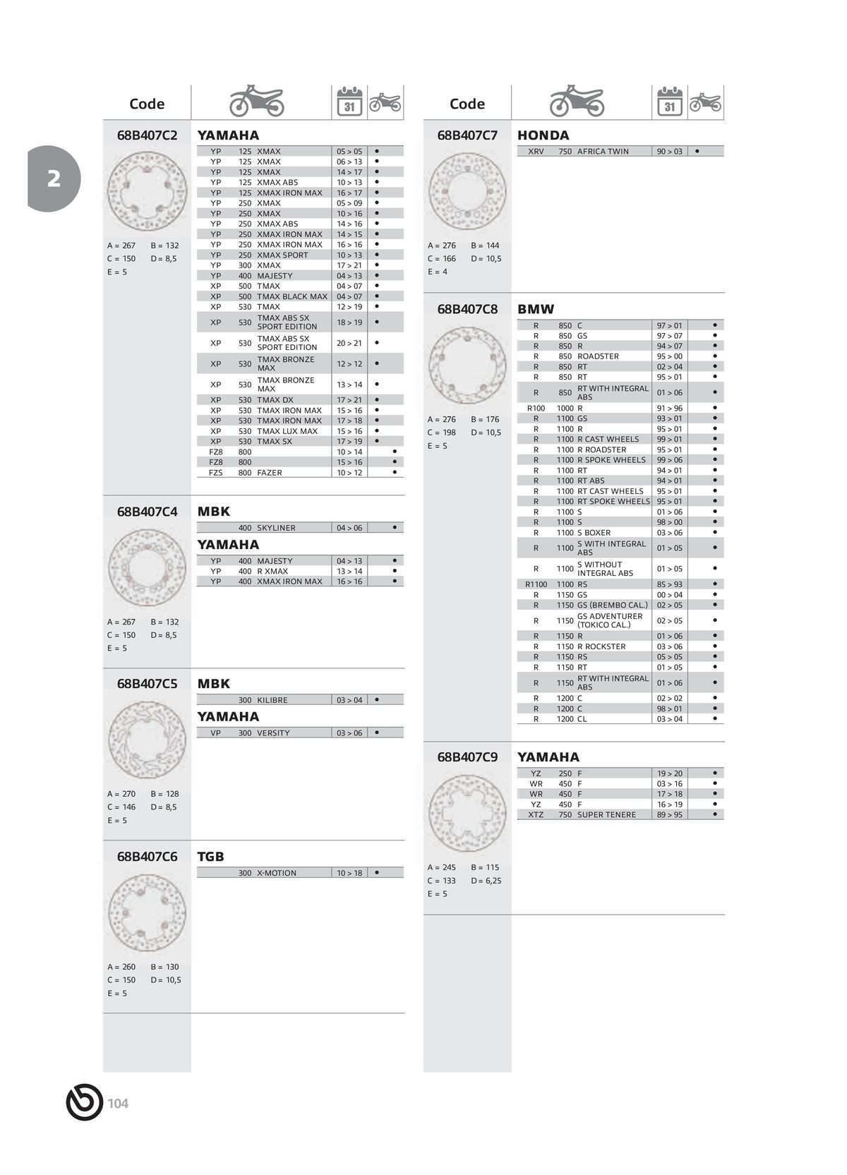Catalogue BREMBO 2024 - Disques de frein, page 00106