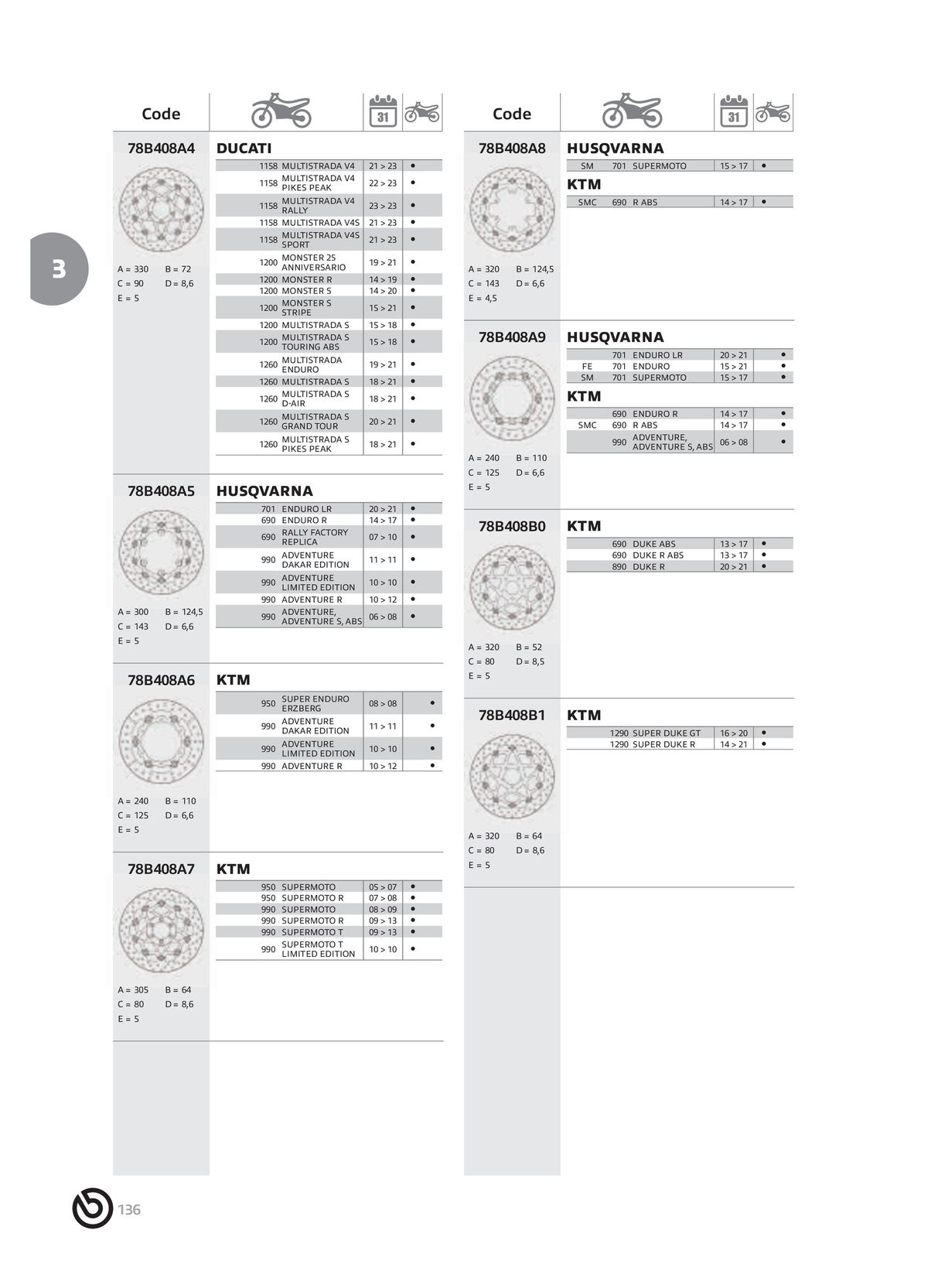 Catalogue BREMBO 2024 - Disques de frein, page 00138