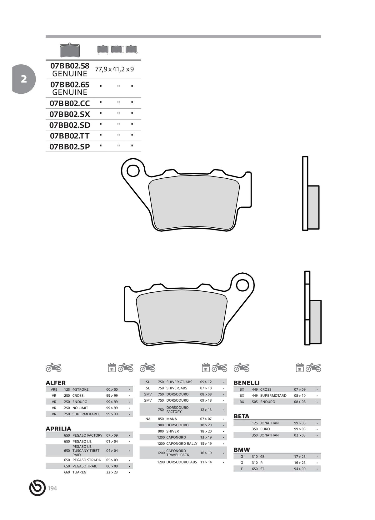 Catalogue BREMBO 2024 - Plaquettes de frein, page 00196