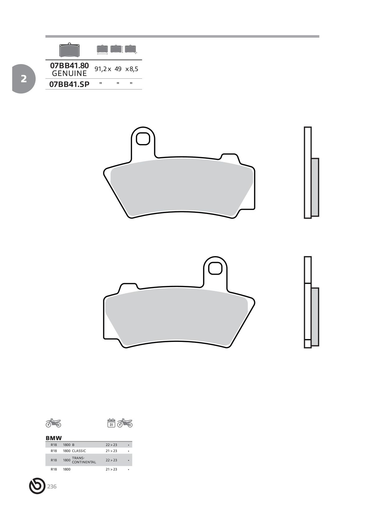 Catalogue BREMBO 2024 - Plaquettes de frein, page 00238