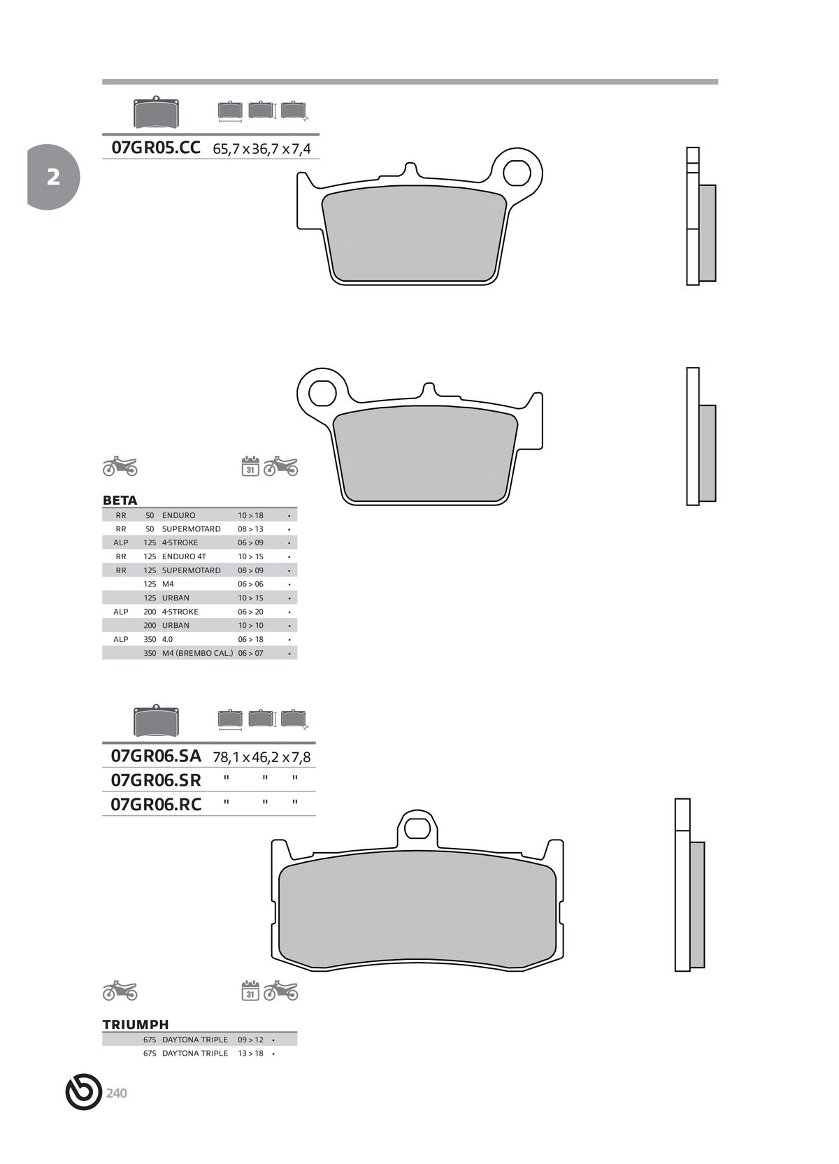 Catalogue BREMBO 2024 - Plaquettes de frein, page 00242