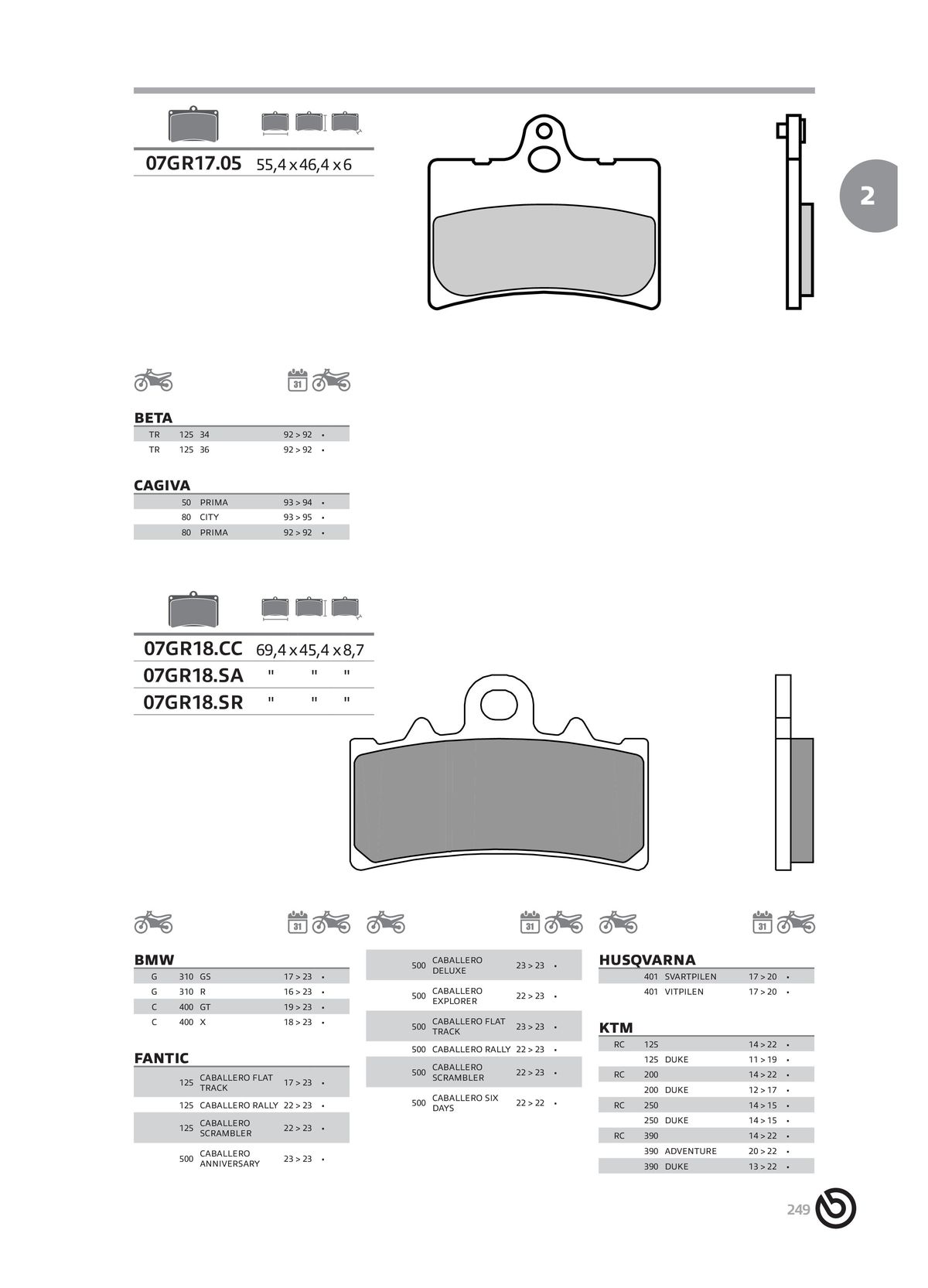 Catalogue BREMBO 2024 - Plaquettes de frein, page 00251