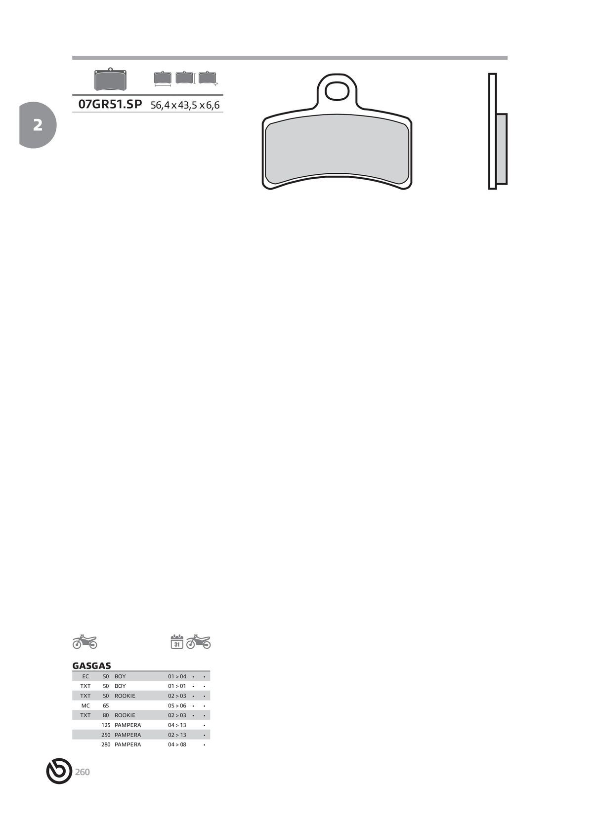 Catalogue BREMBO 2024 - Plaquettes de frein, page 00262