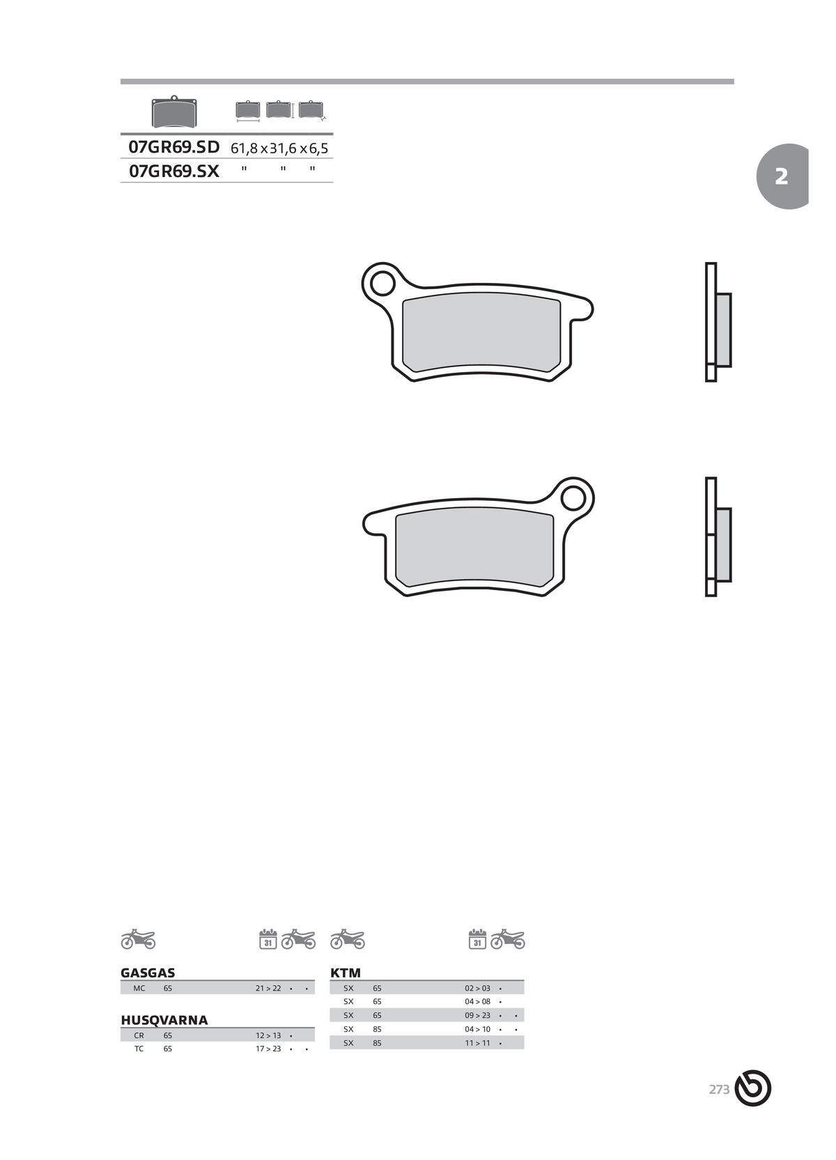 Catalogue BREMBO 2024 - Plaquettes de frein, page 00275