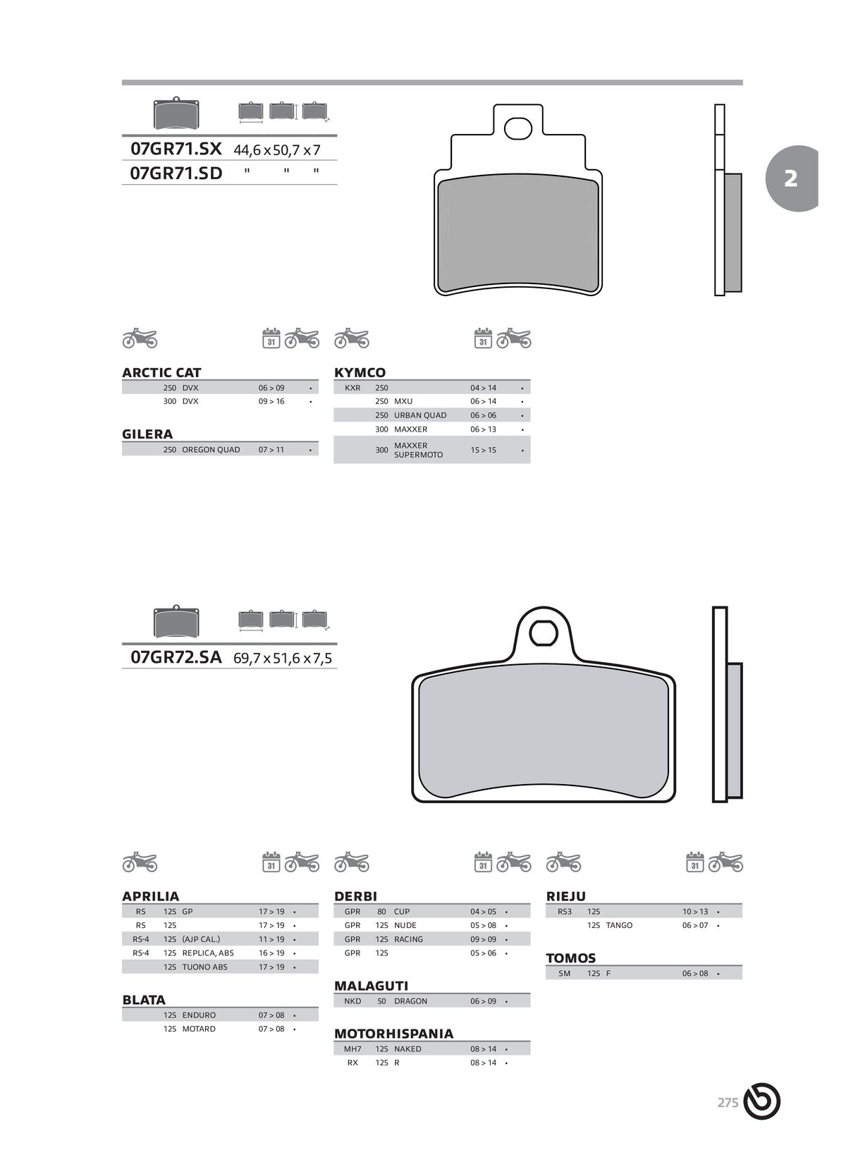 Catalogue BREMBO 2024 - Plaquettes de frein, page 00277