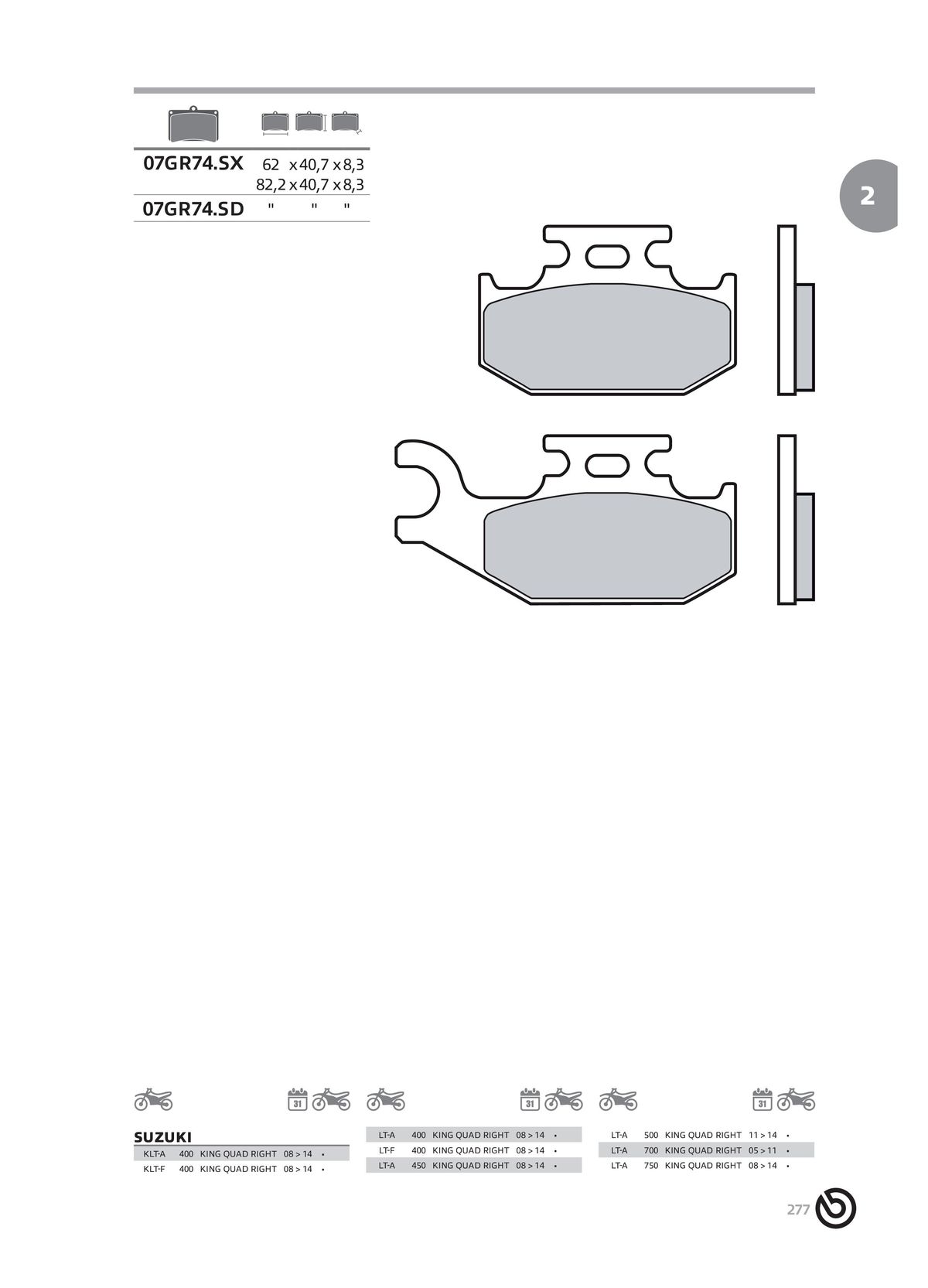 Catalogue BREMBO 2024 - Plaquettes de frein, page 00279