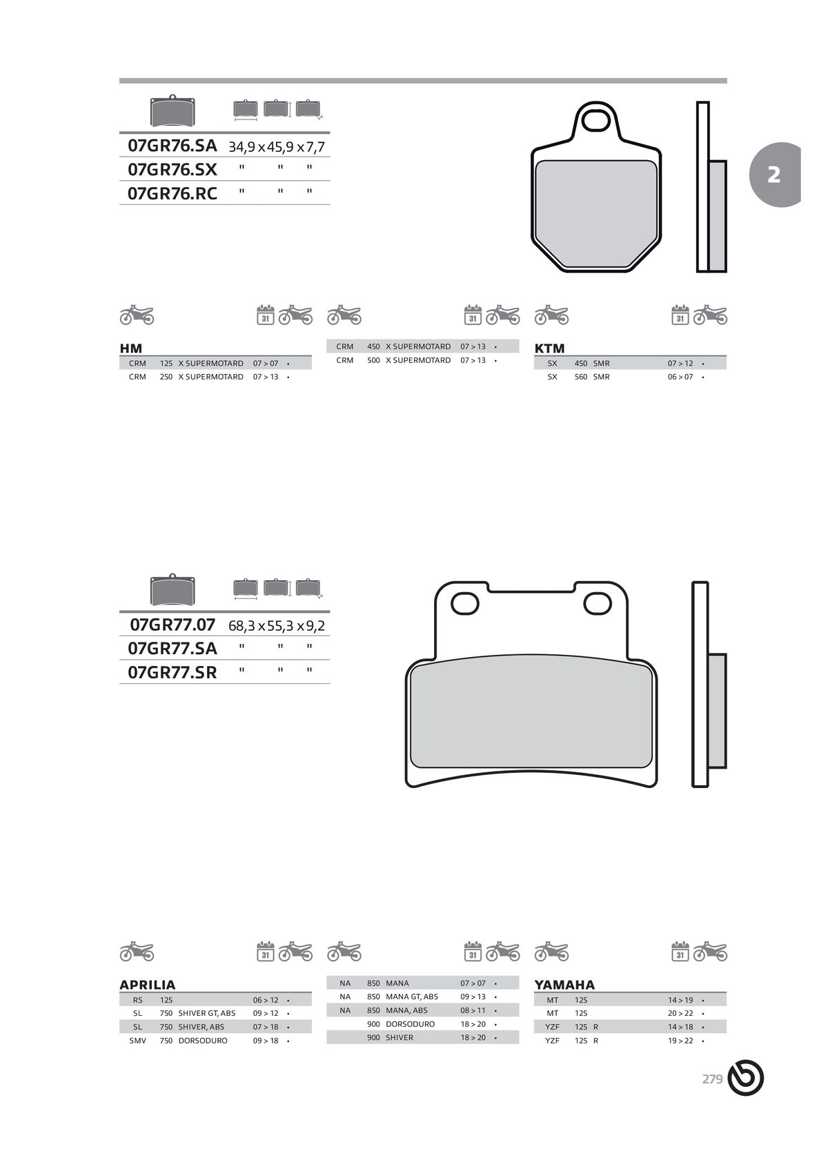 Catalogue BREMBO 2024 - Plaquettes de frein, page 00281