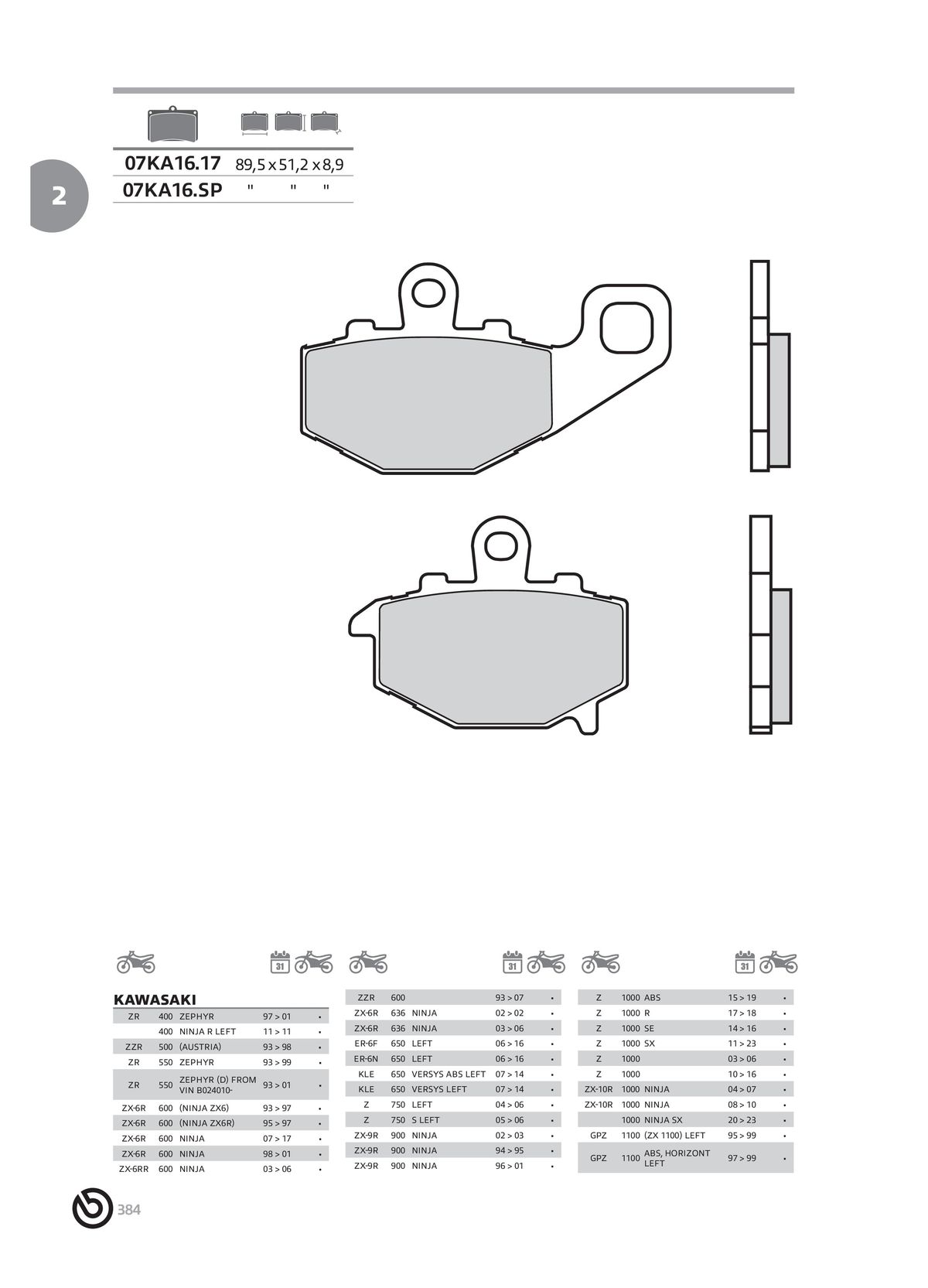 Catalogue BREMBO 2024 - Plaquettes de frein, page 00386