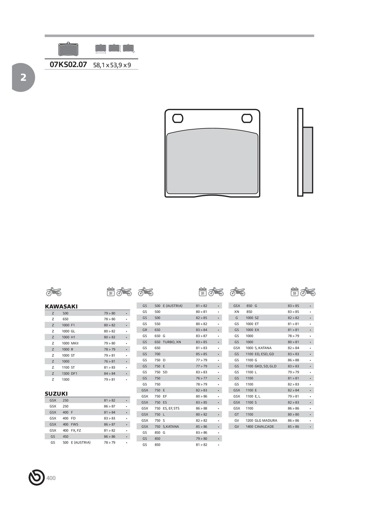 Catalogue BREMBO 2024 - Plaquettes de frein, page 00402