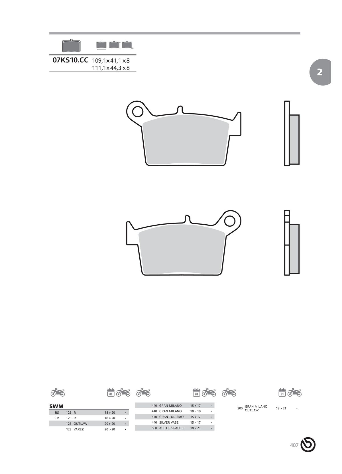 Catalogue BREMBO 2024 - Plaquettes de frein, page 00409