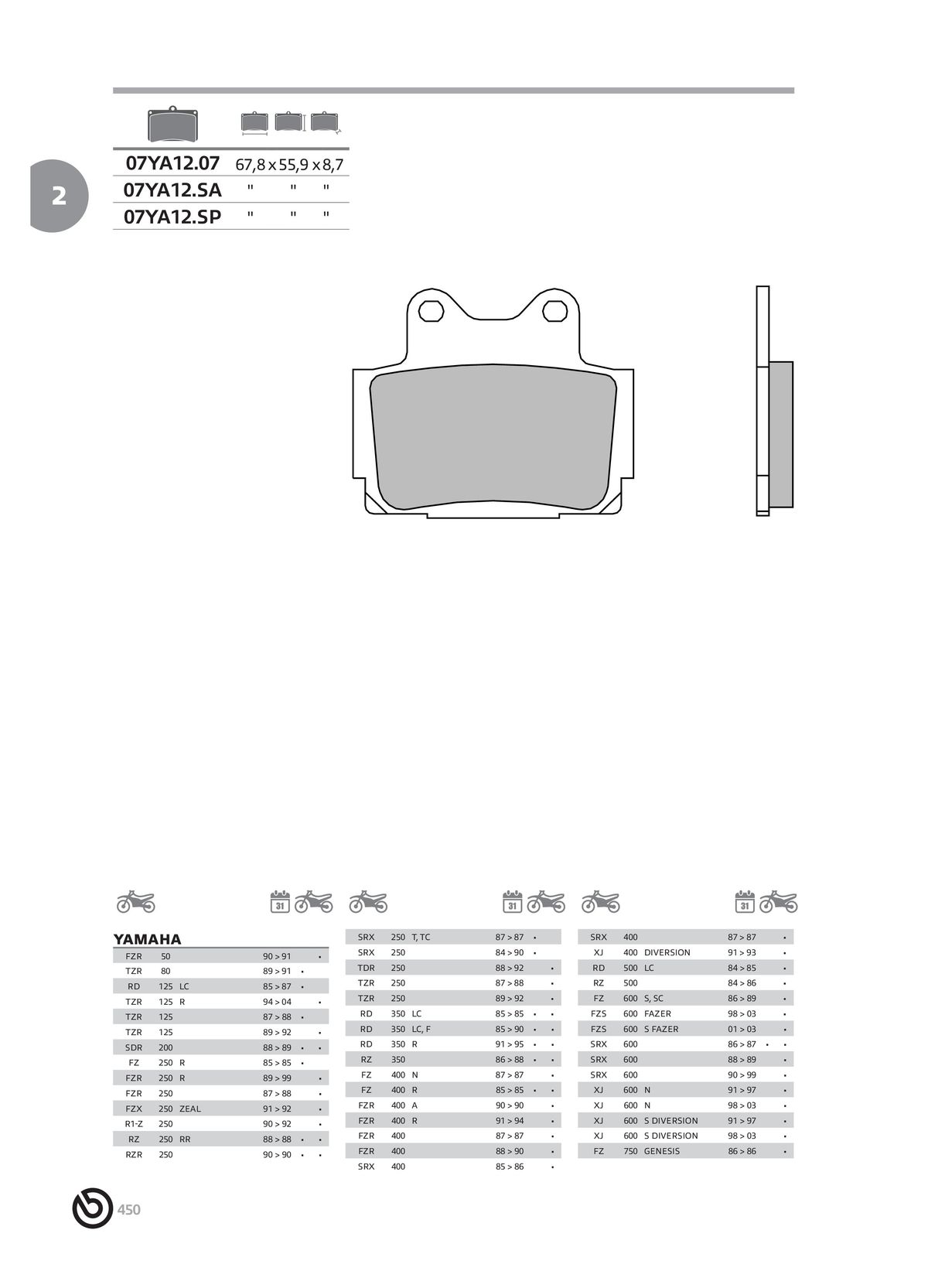 Catalogue BREMBO 2024 - Plaquettes de frein, page 00452