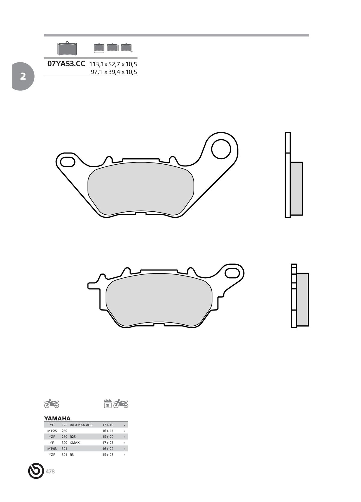 Catalogue BREMBO 2024 - Plaquettes de frein, page 00480