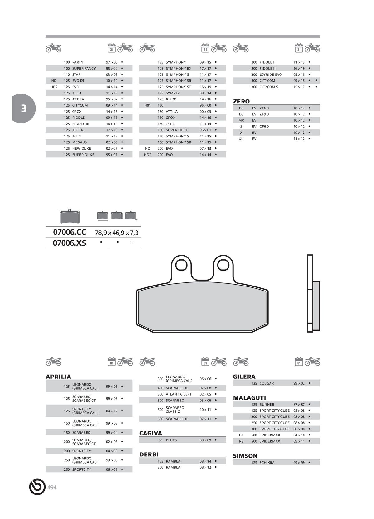 Catalogue BREMBO 2024 - Plaquettes de frein, page 00496