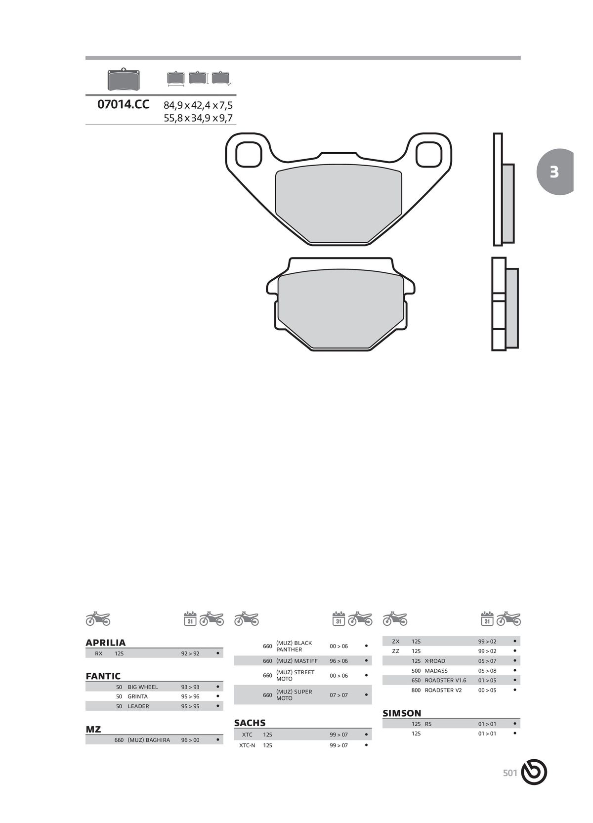 Catalogue BREMBO 2024 - Plaquettes de frein, page 00503