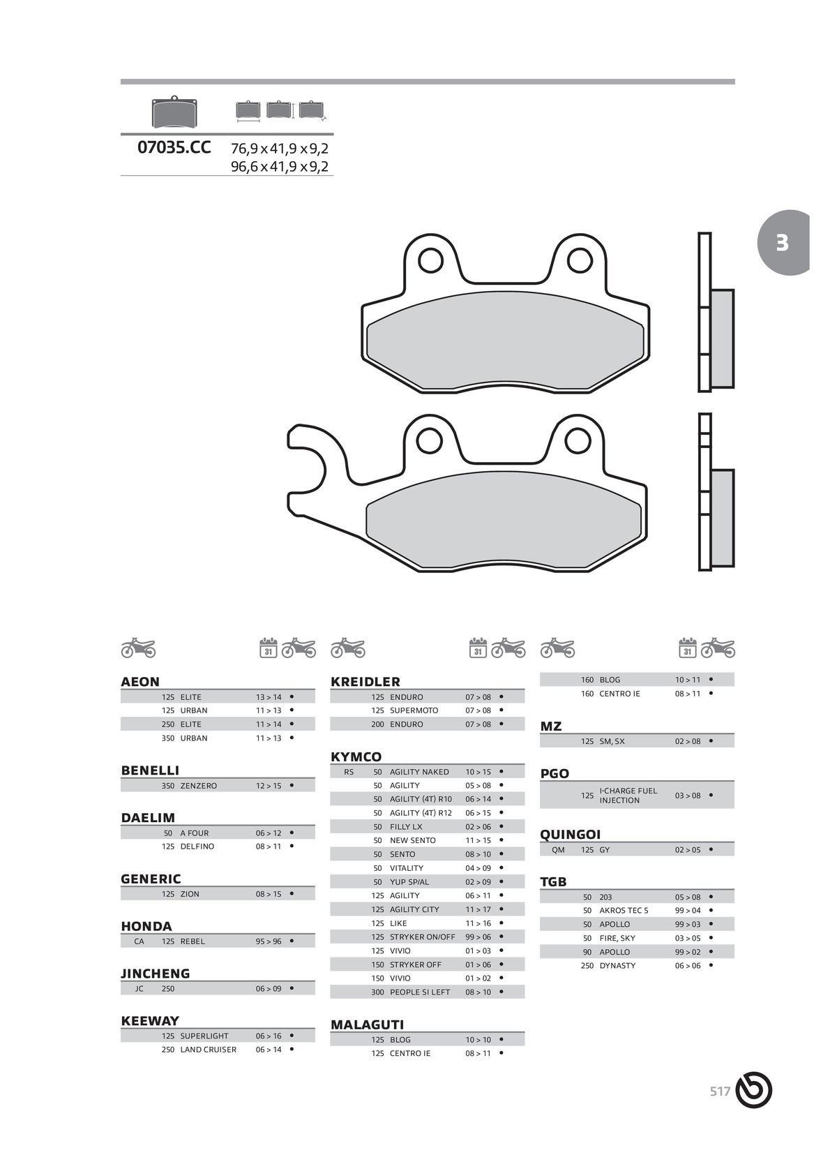 Catalogue BREMBO 2024 - Plaquettes de frein, page 00519