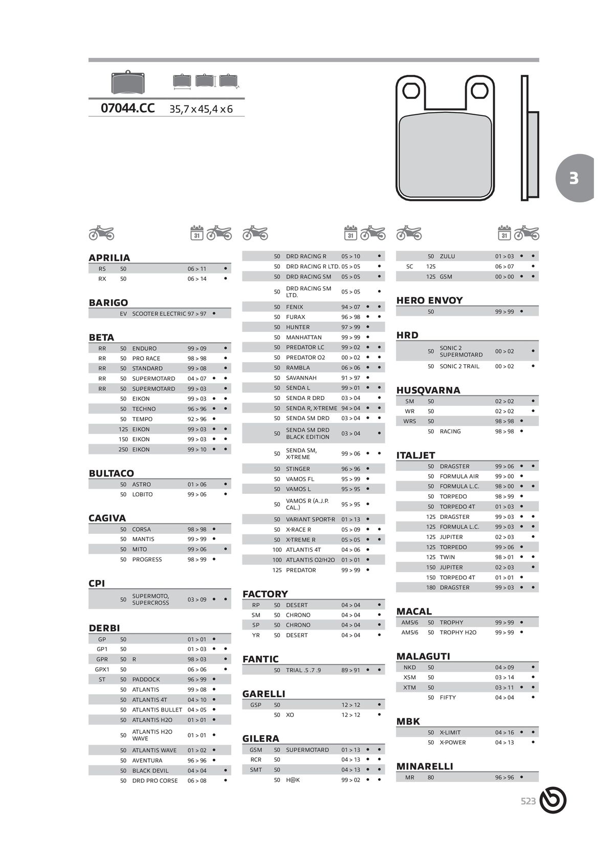 Catalogue BREMBO 2024 - Plaquettes de frein, page 00525