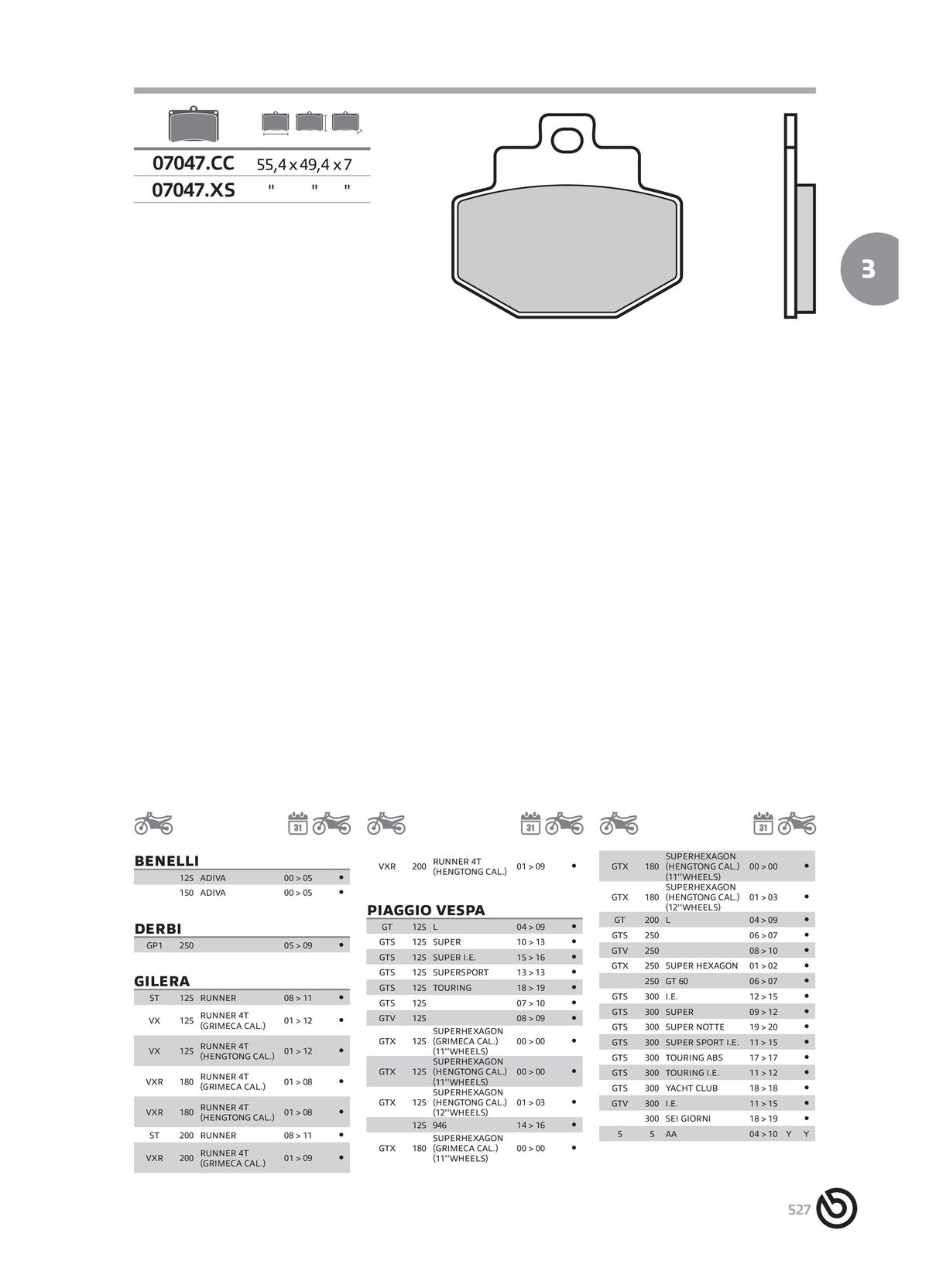 Catalogue BREMBO 2024 - Plaquettes de frein, page 00529