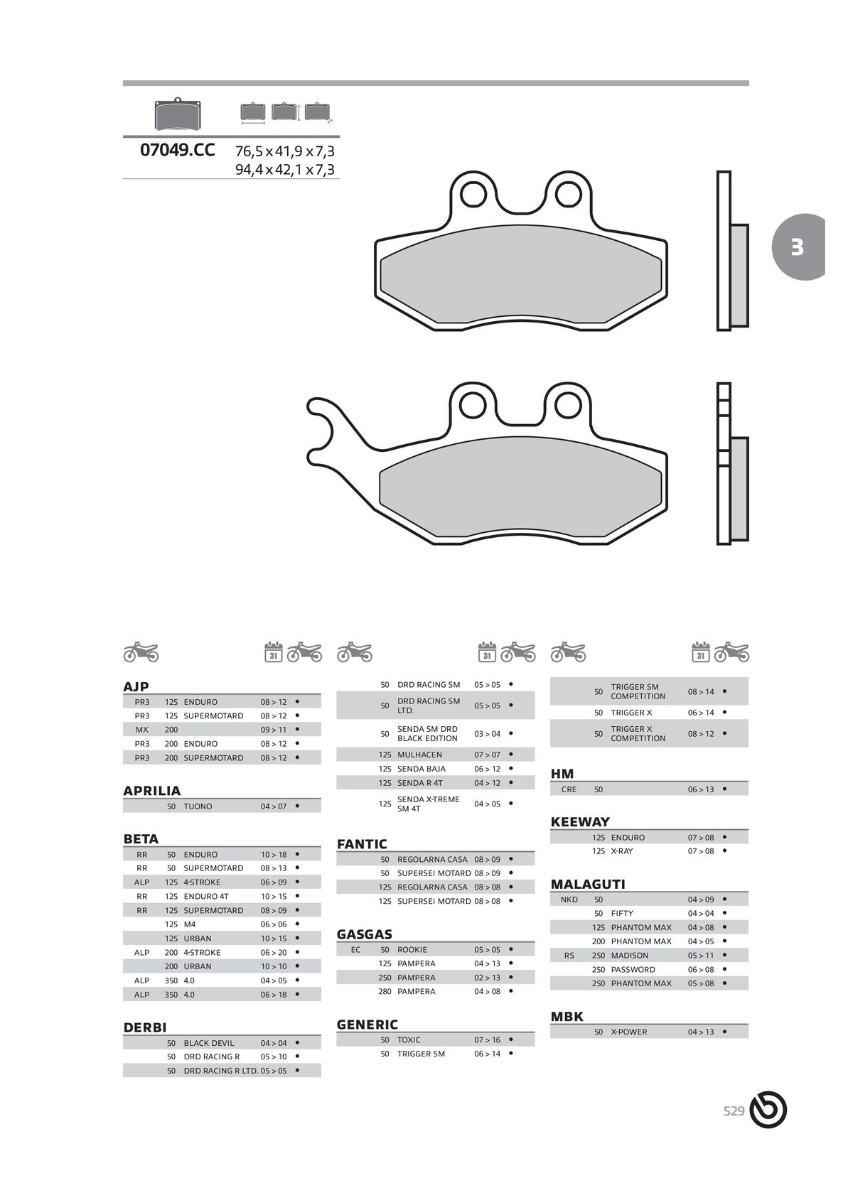 Catalogue BREMBO 2024 - Plaquettes de frein, page 00531