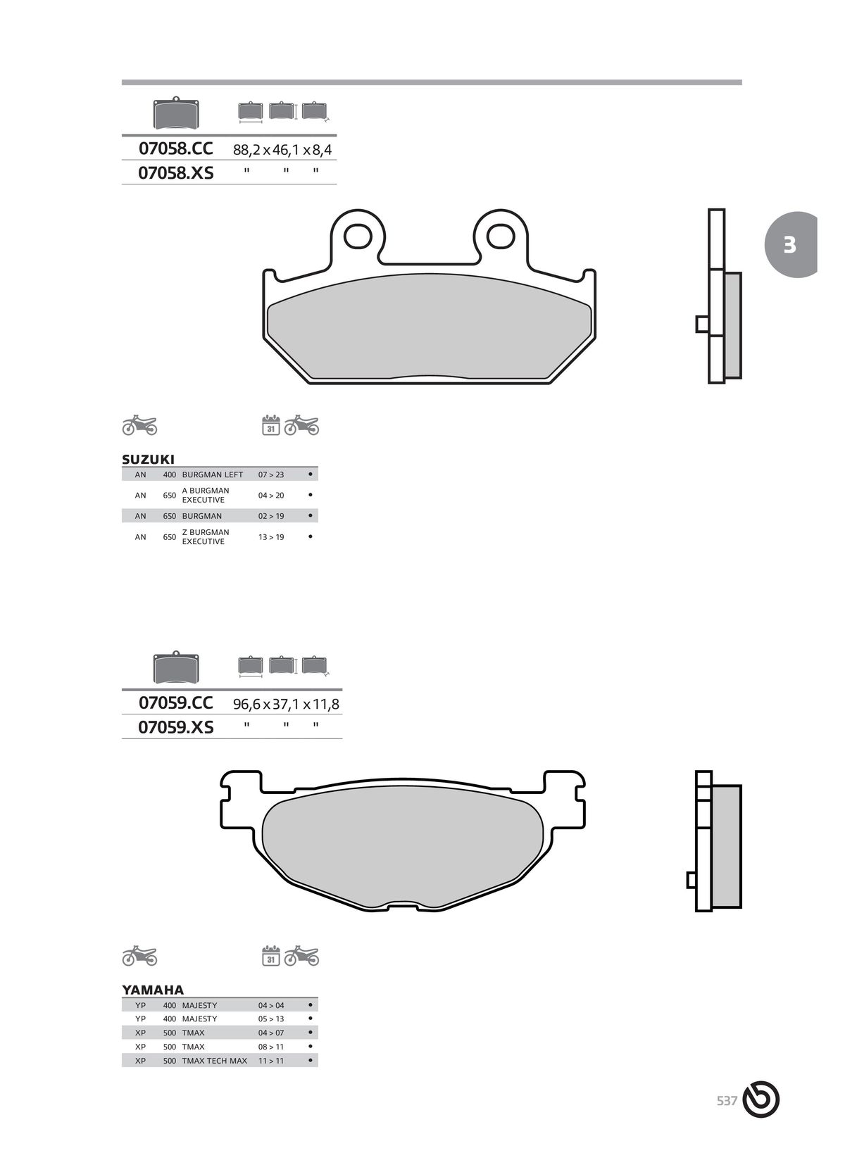 Catalogue BREMBO 2024 - Plaquettes de frein, page 00539